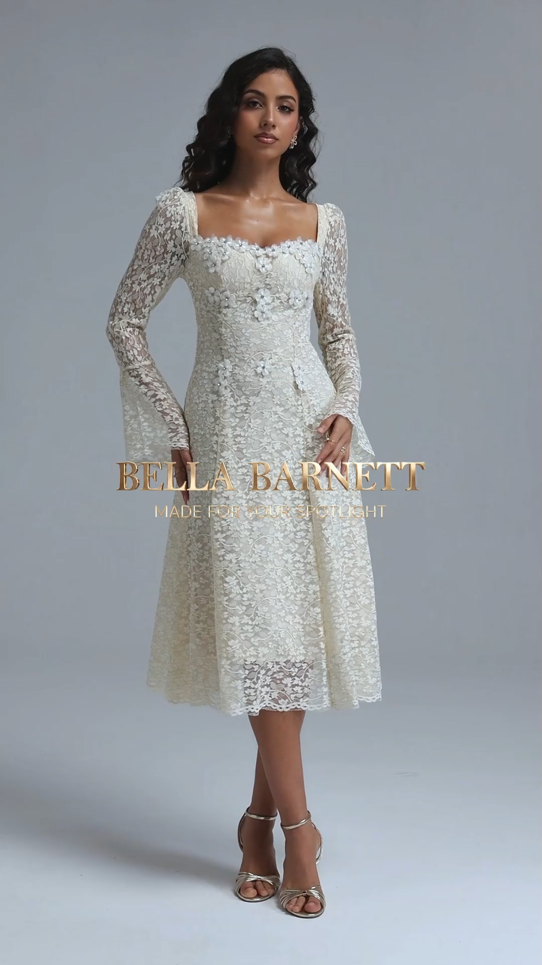 Tenley Romantic Contour Long Sleeve Floral Lace Midi Dress