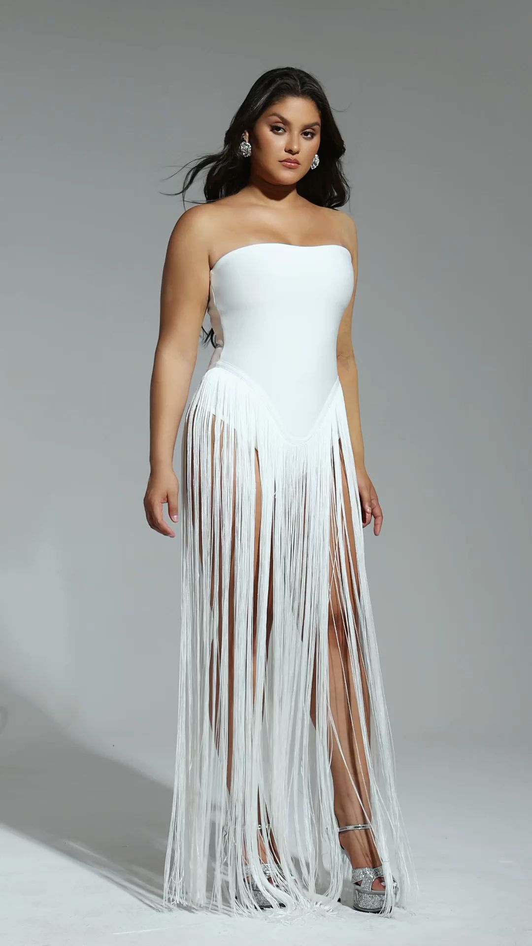 Valentina Strapless Fringe Dress - White