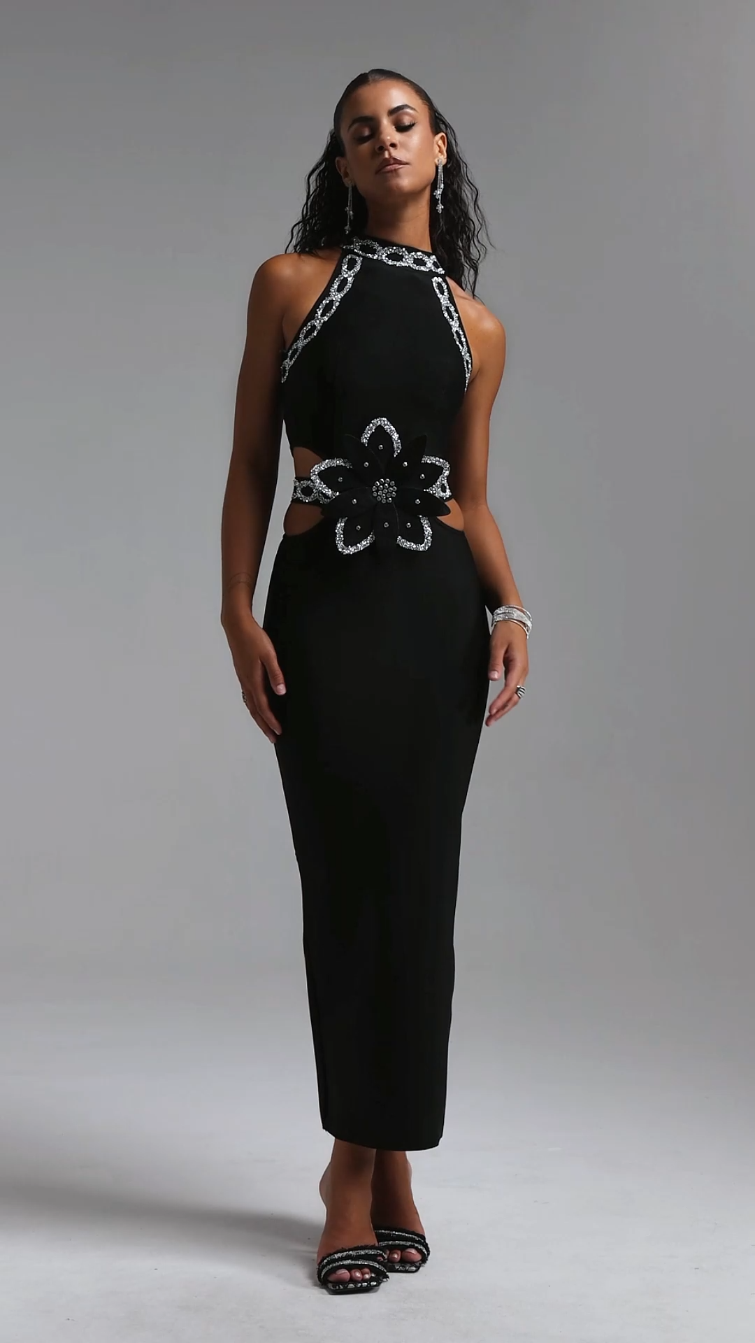 Perrine Glitter Cut Out Bandage Maxi Dress