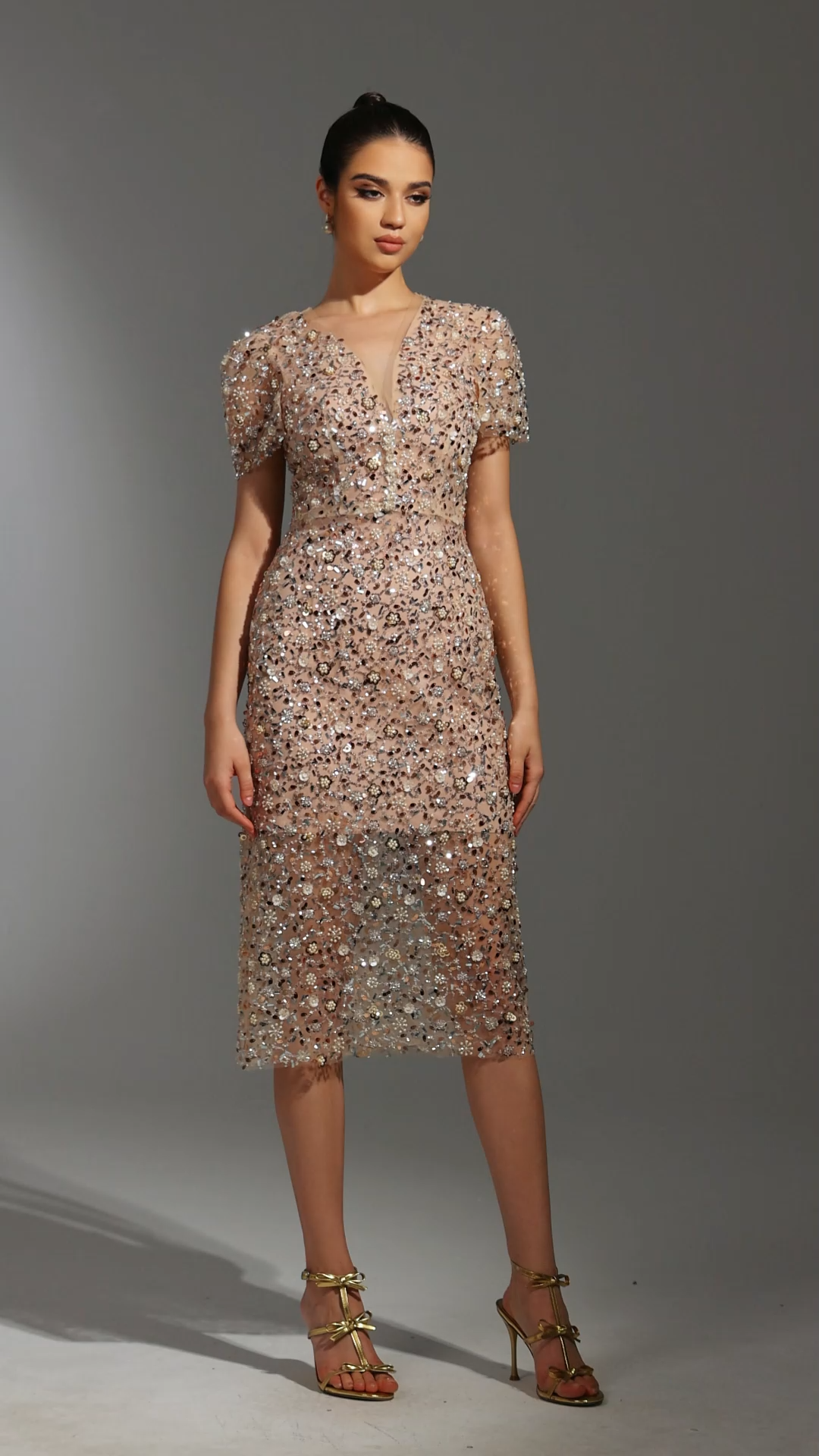 Rafik Short Sleeves V-Neck Diamond Pearl Maxi Dress