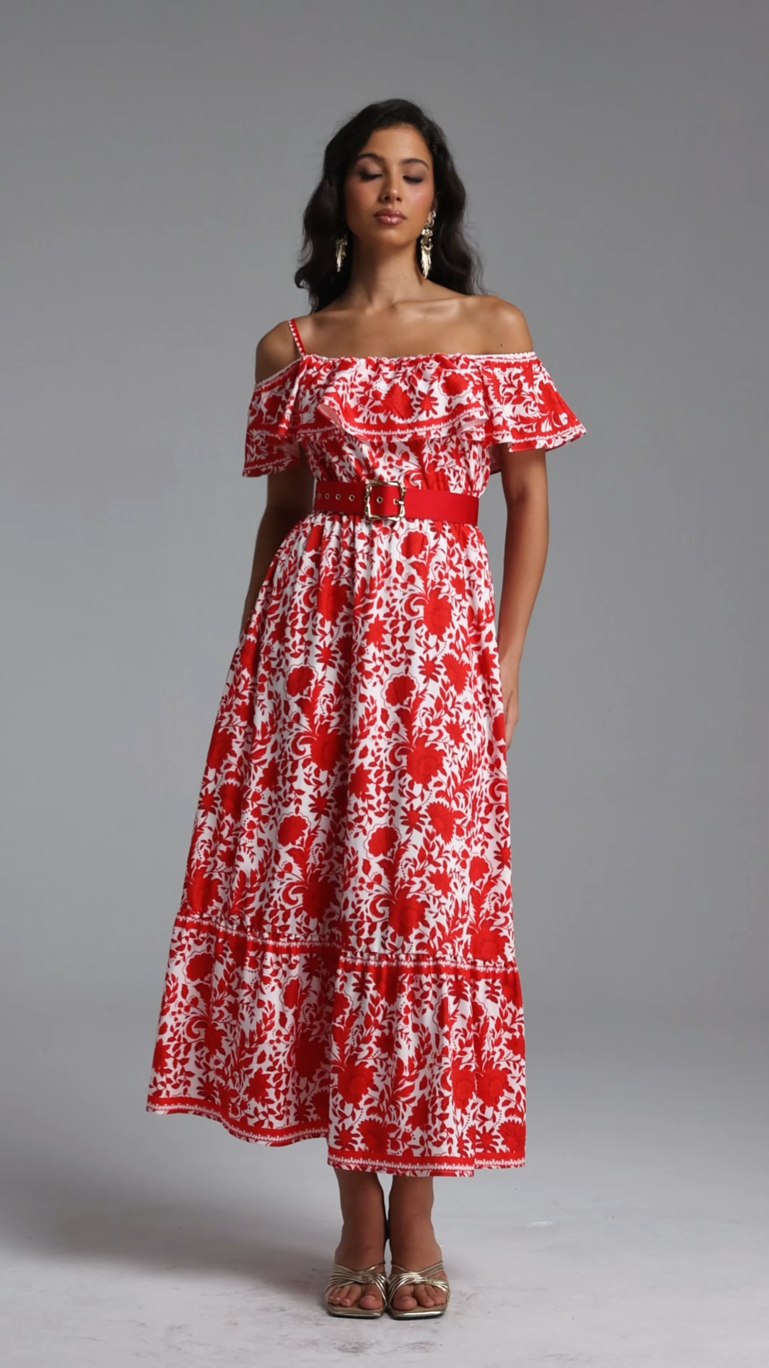 Sweet Resort Flowy Ruffle Floral Print Woven Maxi Dress