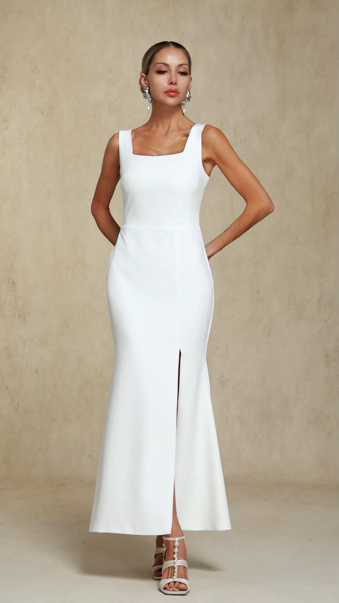 Priscilla Square-neck halter maxi dress