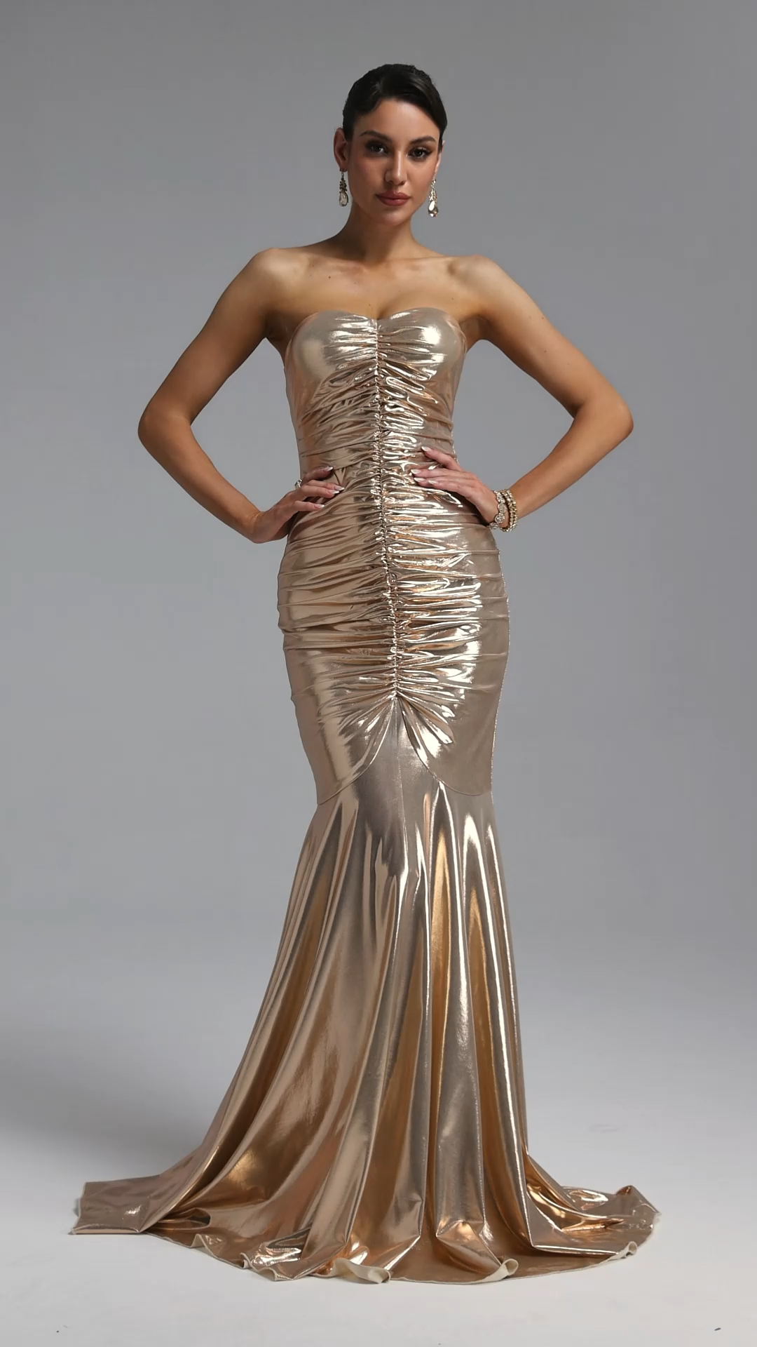 Kalie Classic Strapless Ruched Metallic Maxi Dress