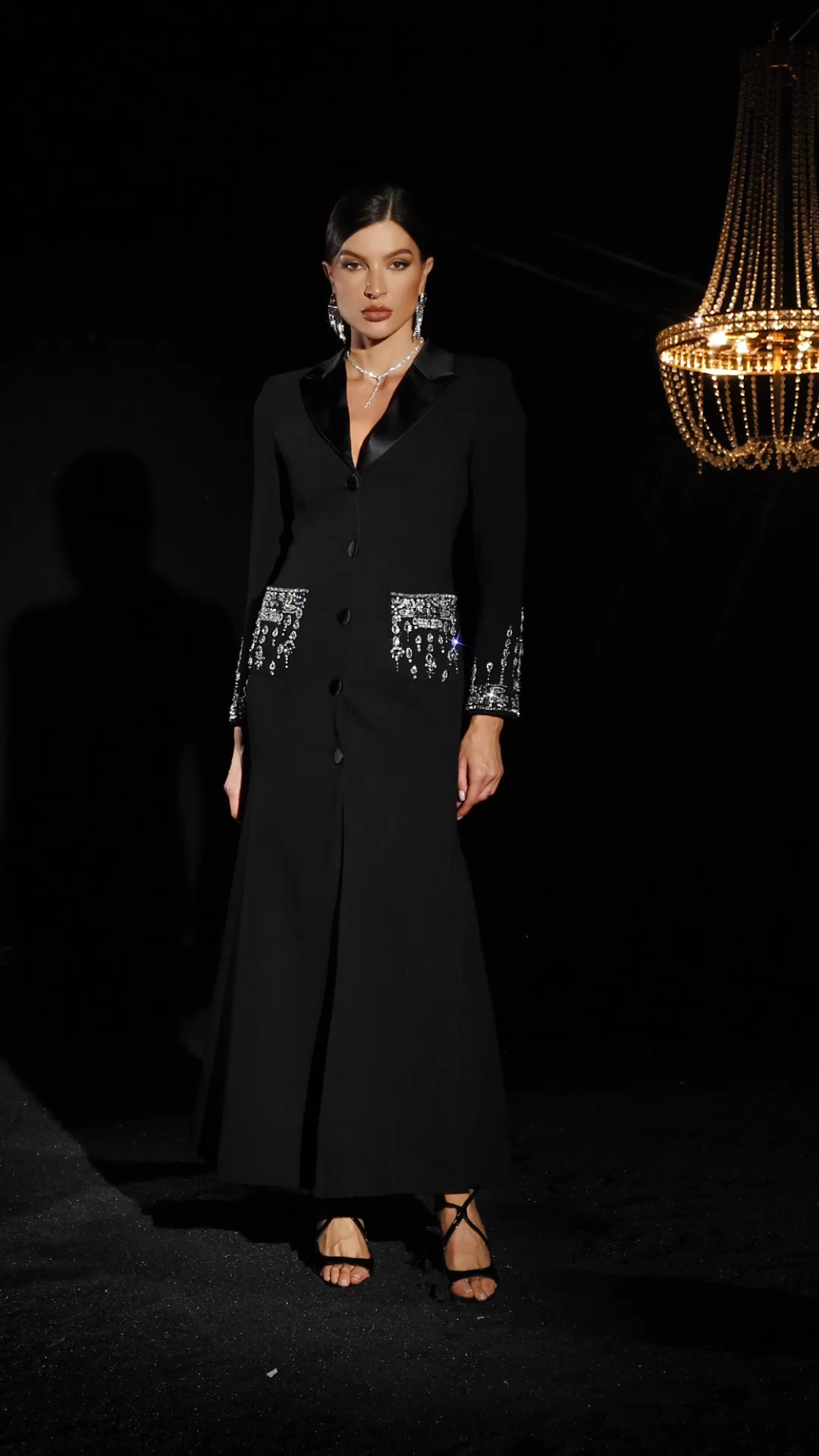 Eren Deep-V Diamond Suit High Slit Maxi Dress