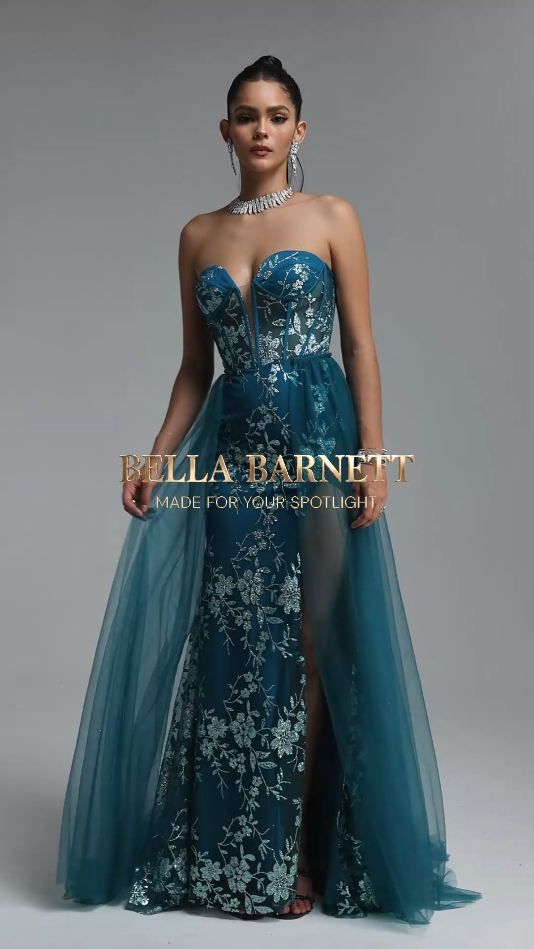 Xiacly Classic Strapless Floral Slit Sequin Maxi Dress