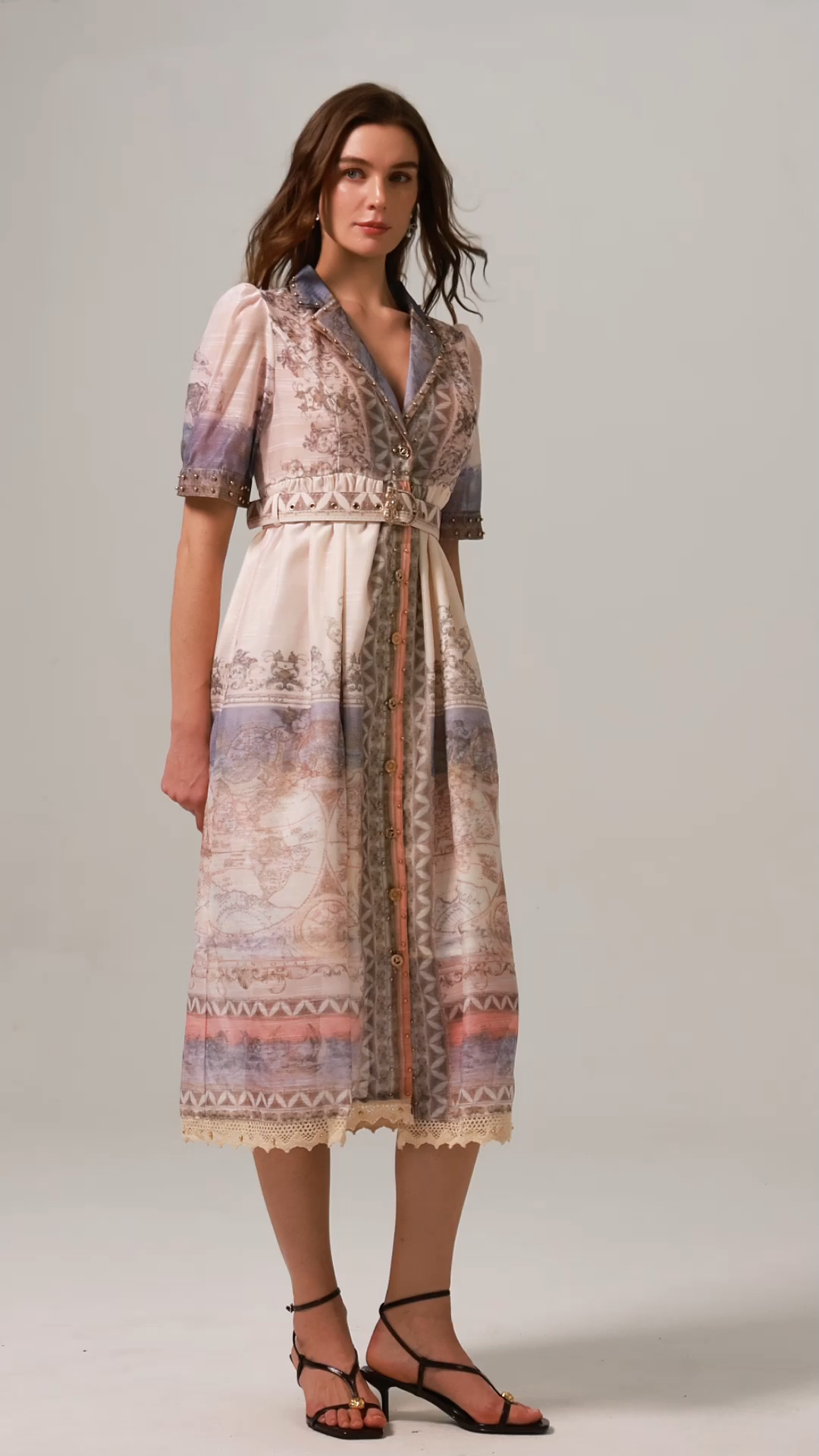 Kristie V-Neck Short Sleeve Floral Printed Midi Dress