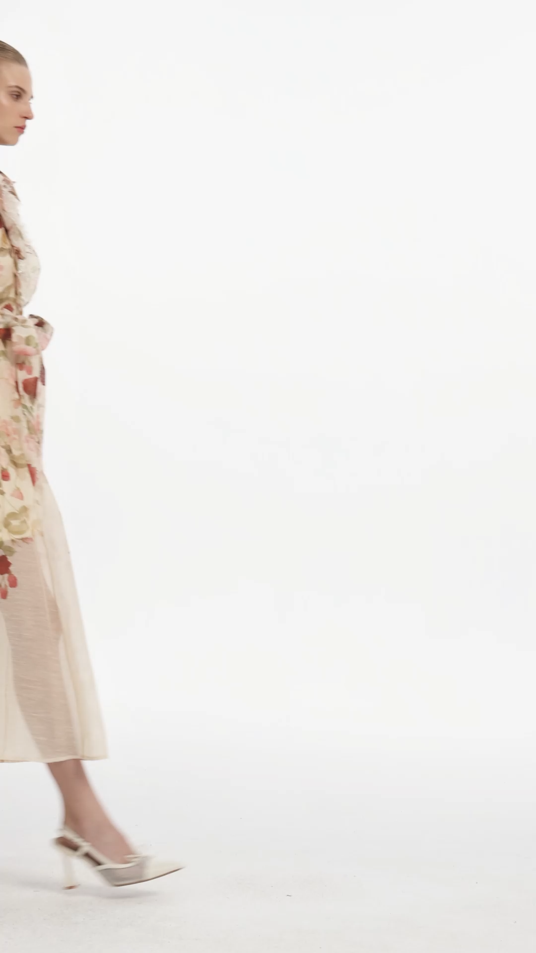 Glenda Resort Flowy Long Sleeve Printed Woven Beige Maxi Dress