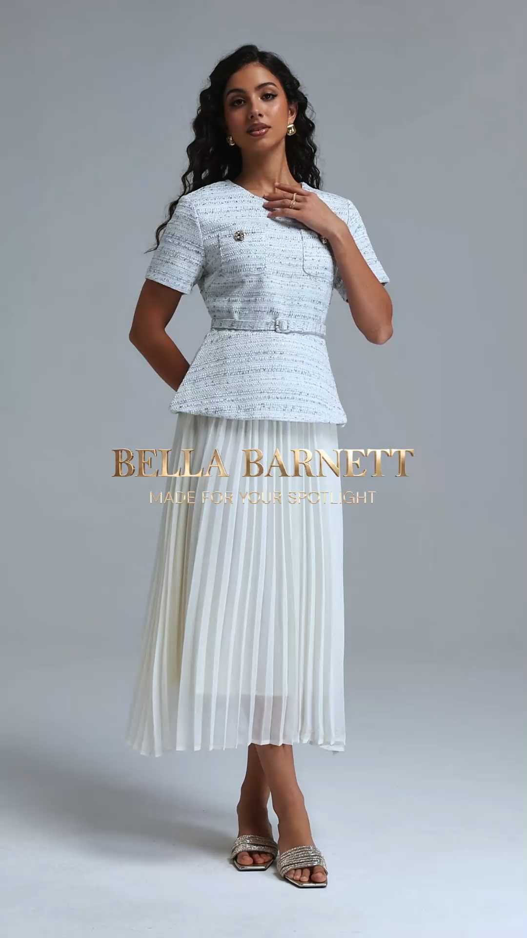 Sequoya Classic Tailored Short Sleeve Tweed Maxi Dress