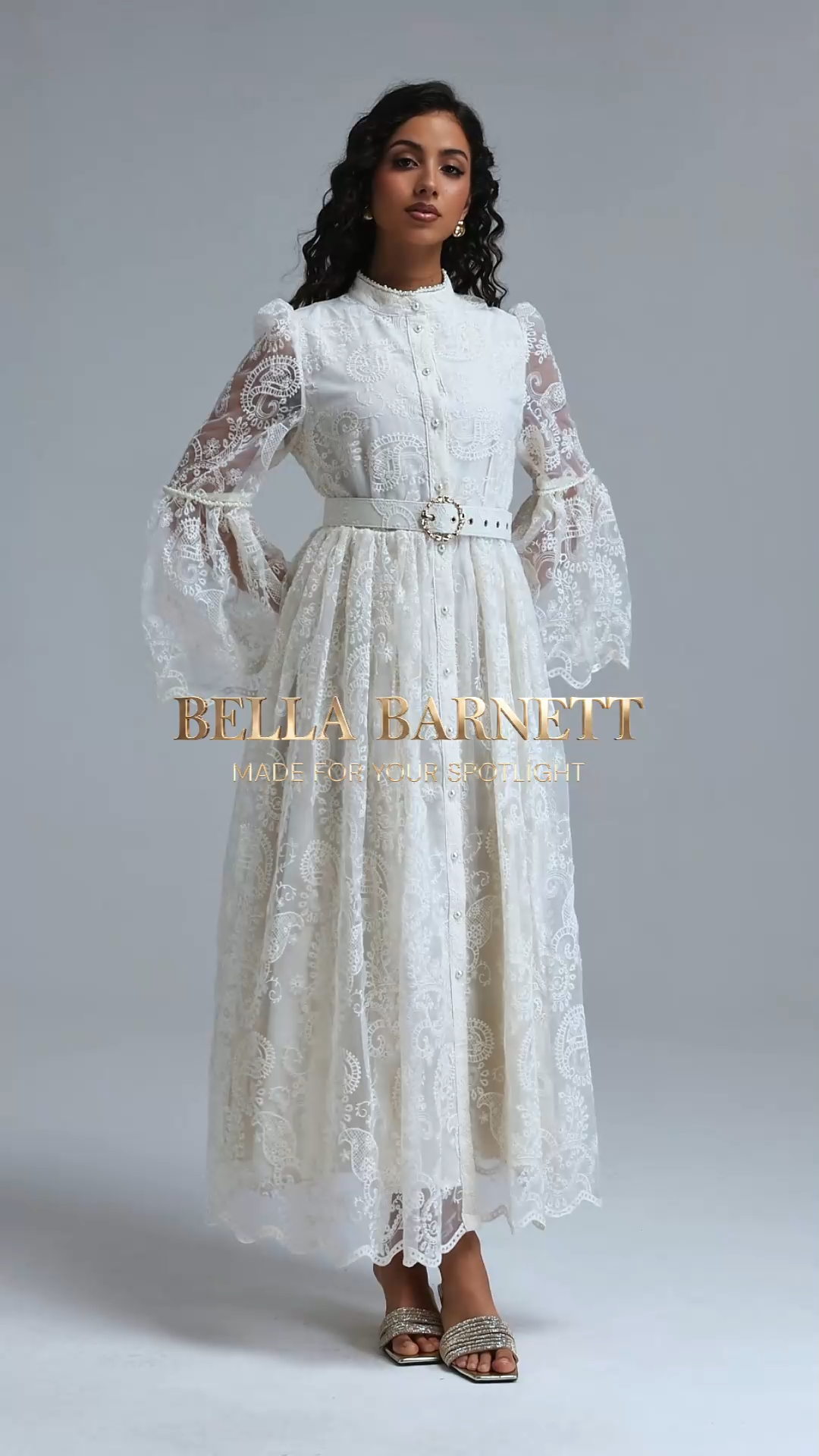 Lumo Romantic Flowy Long Sleeve Ruffle Paisley Embroidered Woven Maxi Dress