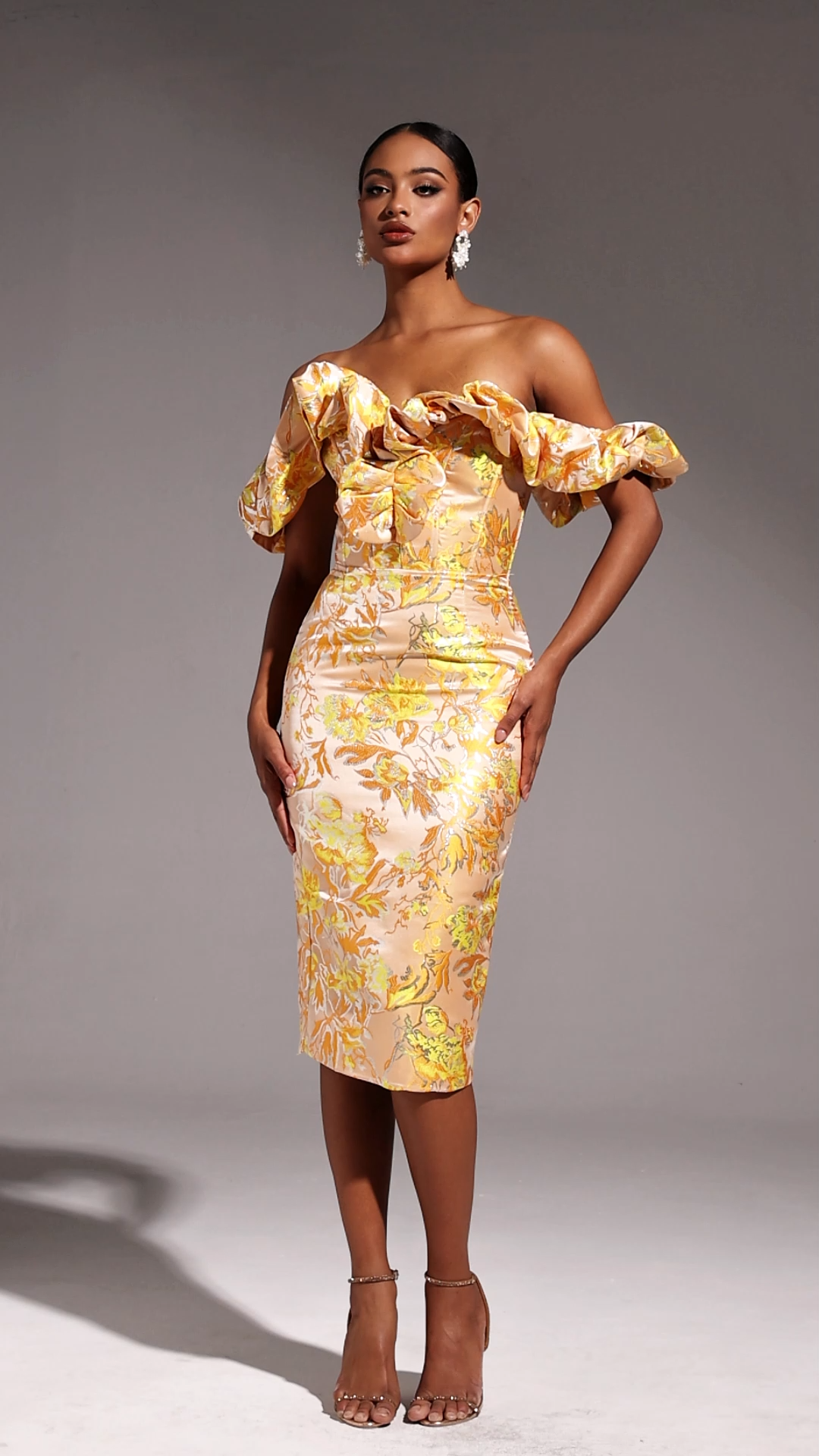 Merrit Off Shoulder Jacquard Midi Dress