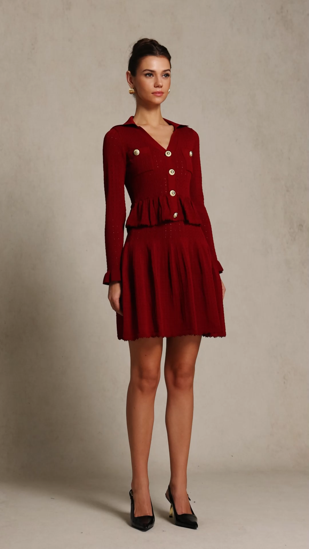 Tillie Long Sleeves Folds Red Mini Dress