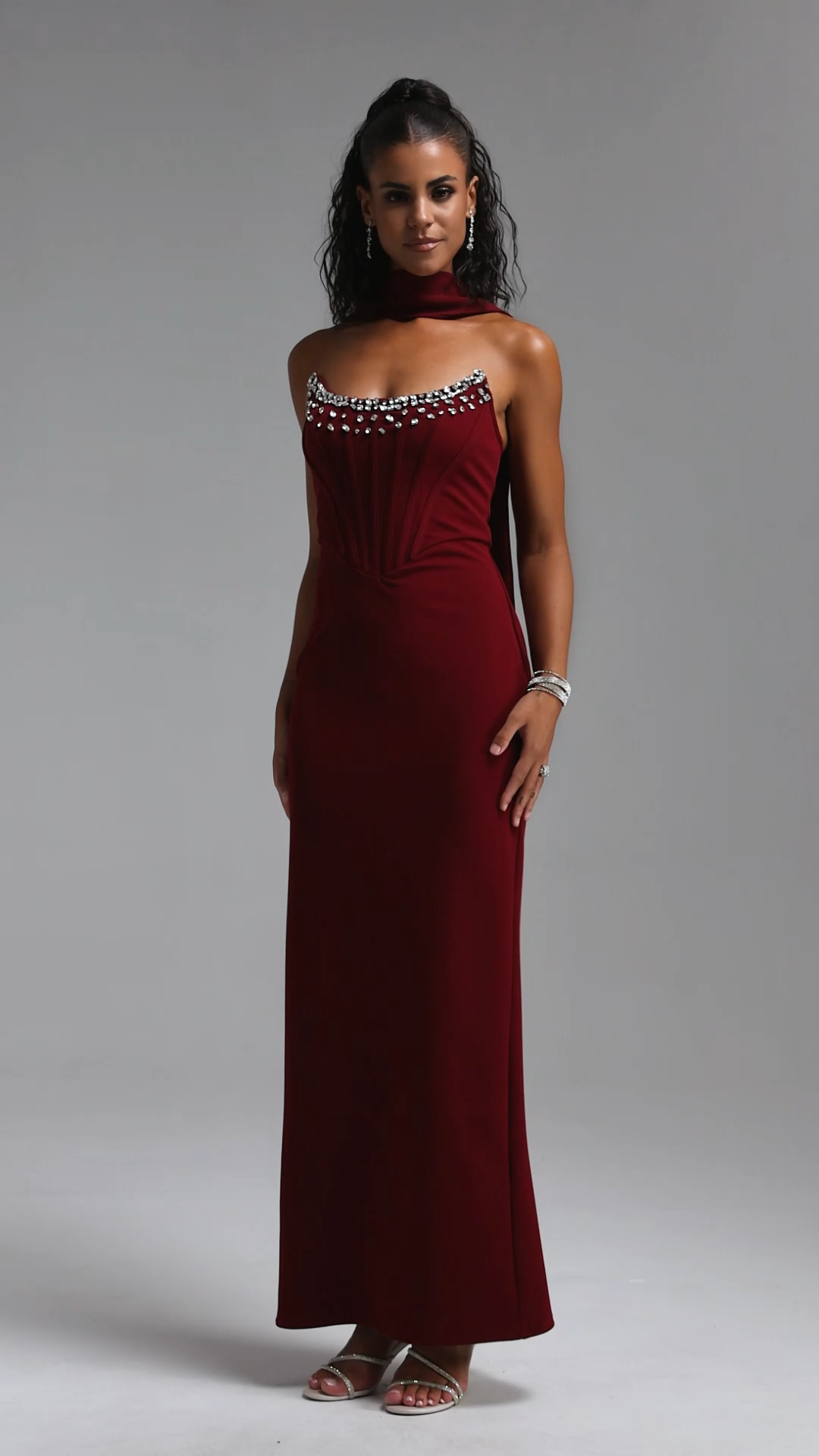 Halee Glam Halter Corset Rhinestone Bandage Dress