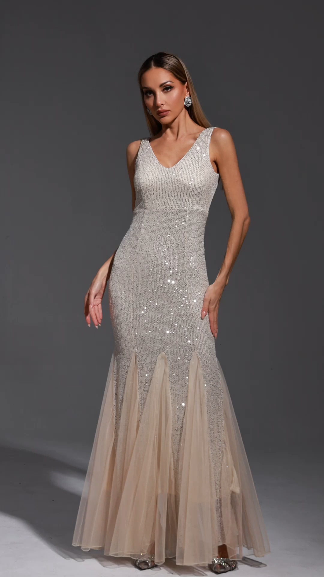 Lola Sleeveless V-Neck Sequin Maxi Dress