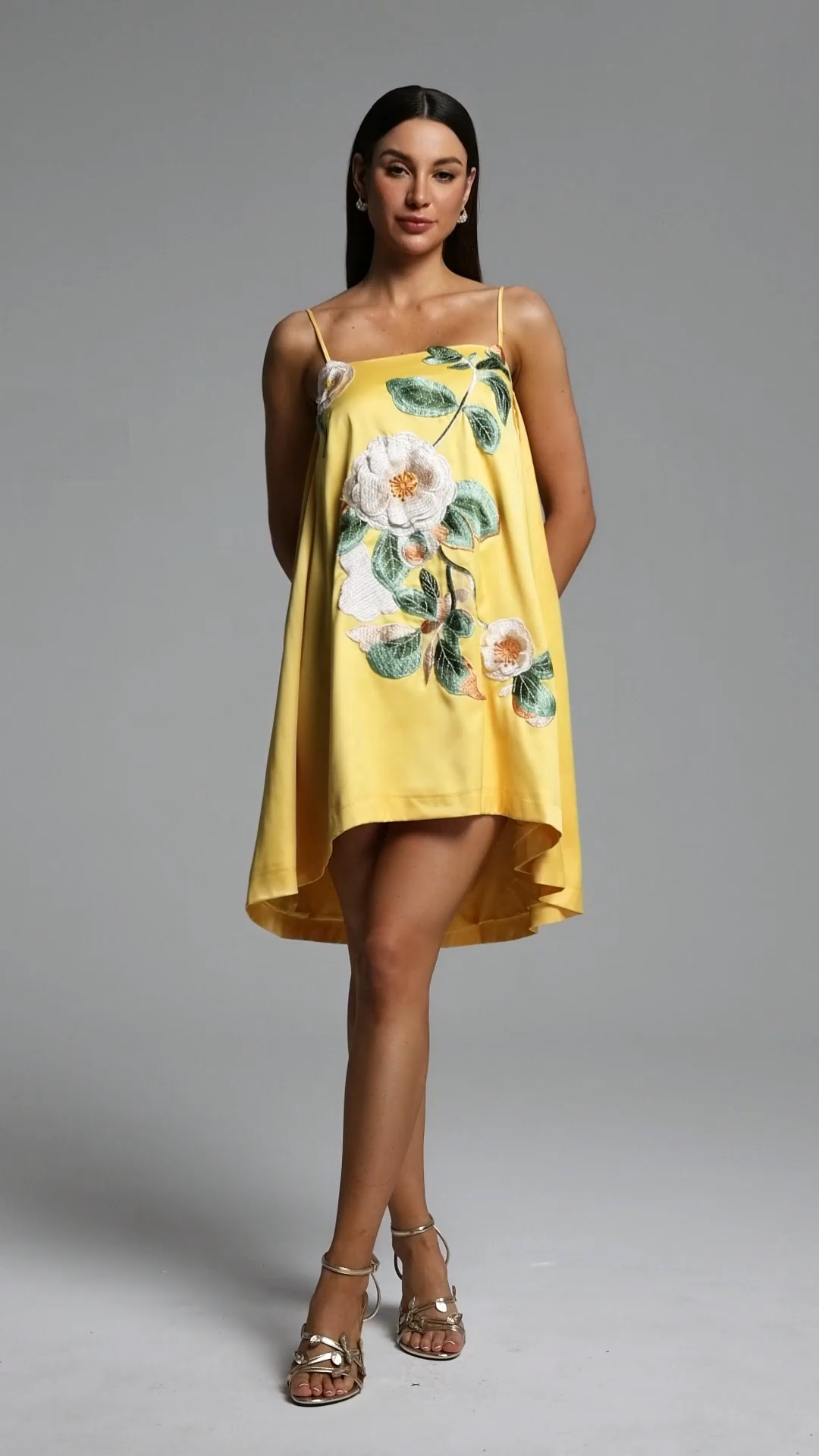 Prunella Romantic Flowy Sleeveless Floral Embroidered Mini Dress