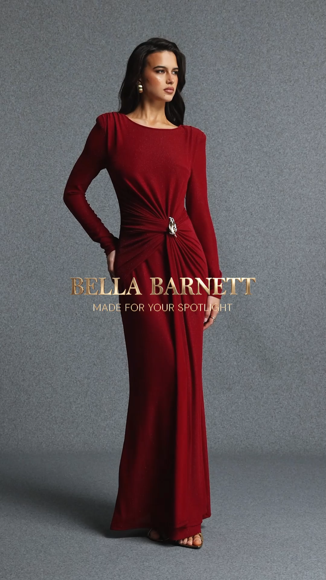 Ive Stylish Contour Long Sleeve Ruched Buckle Knit Maxi Dress