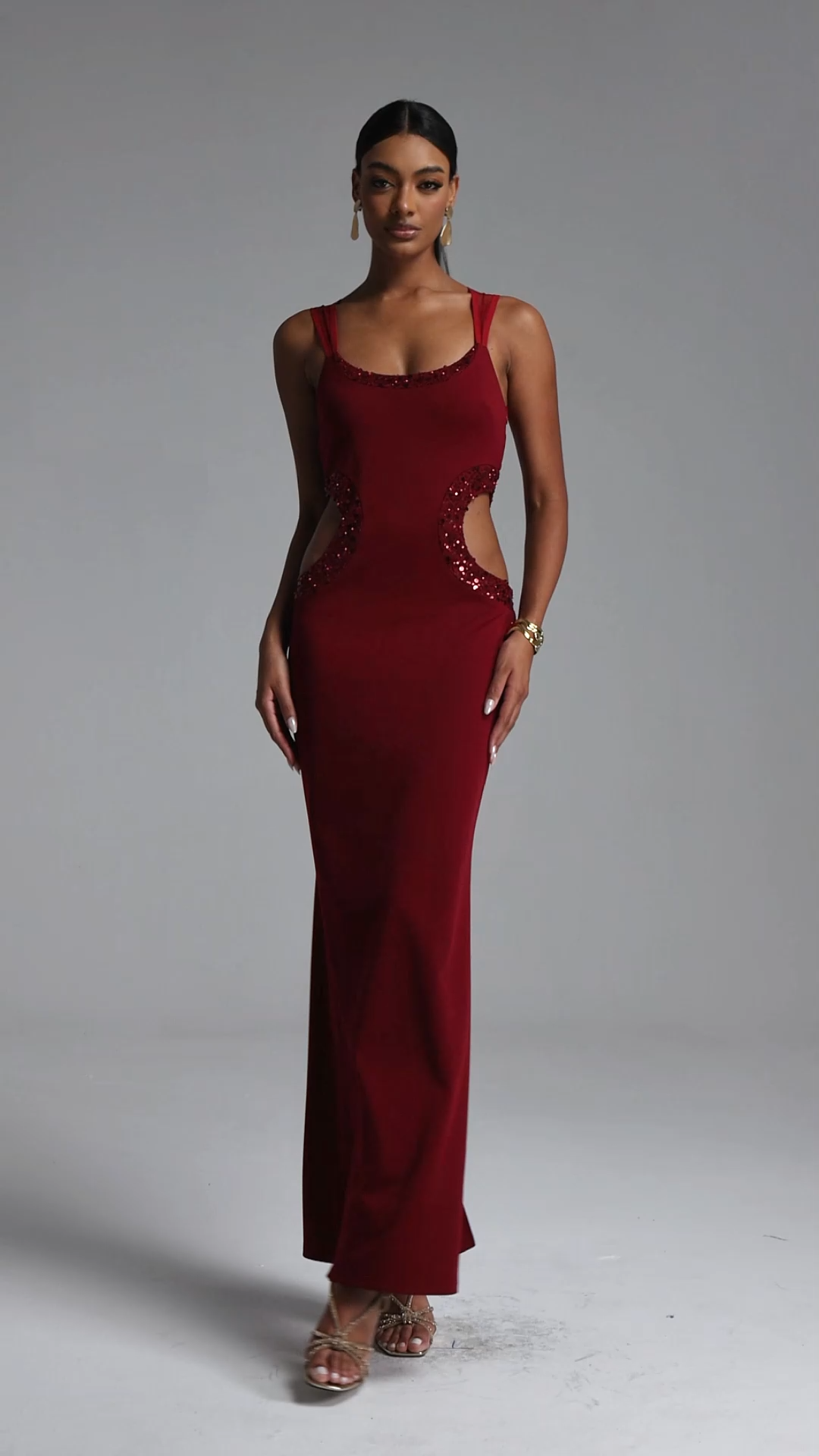 Elay Romantic Contour Cut Out Sequin Maxi Dress