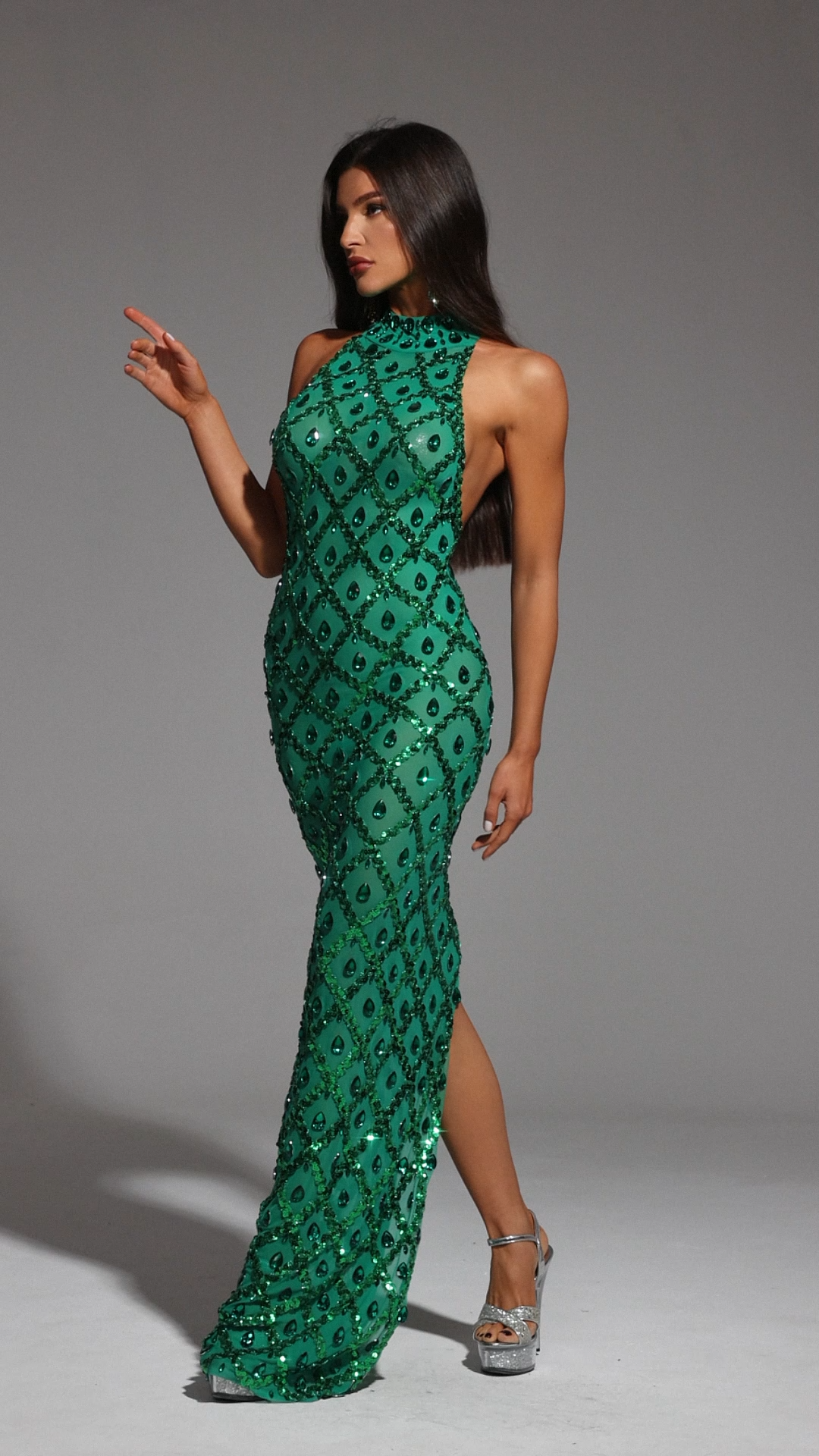 Rhoda Diamante Mesh Maxi Dress