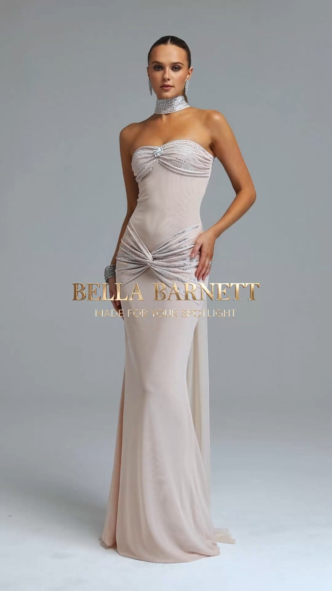 Thyra Elegant Cinched Waist Bandeau Rhinestone Bow Sash Mermaid Woven Maxi Dress
