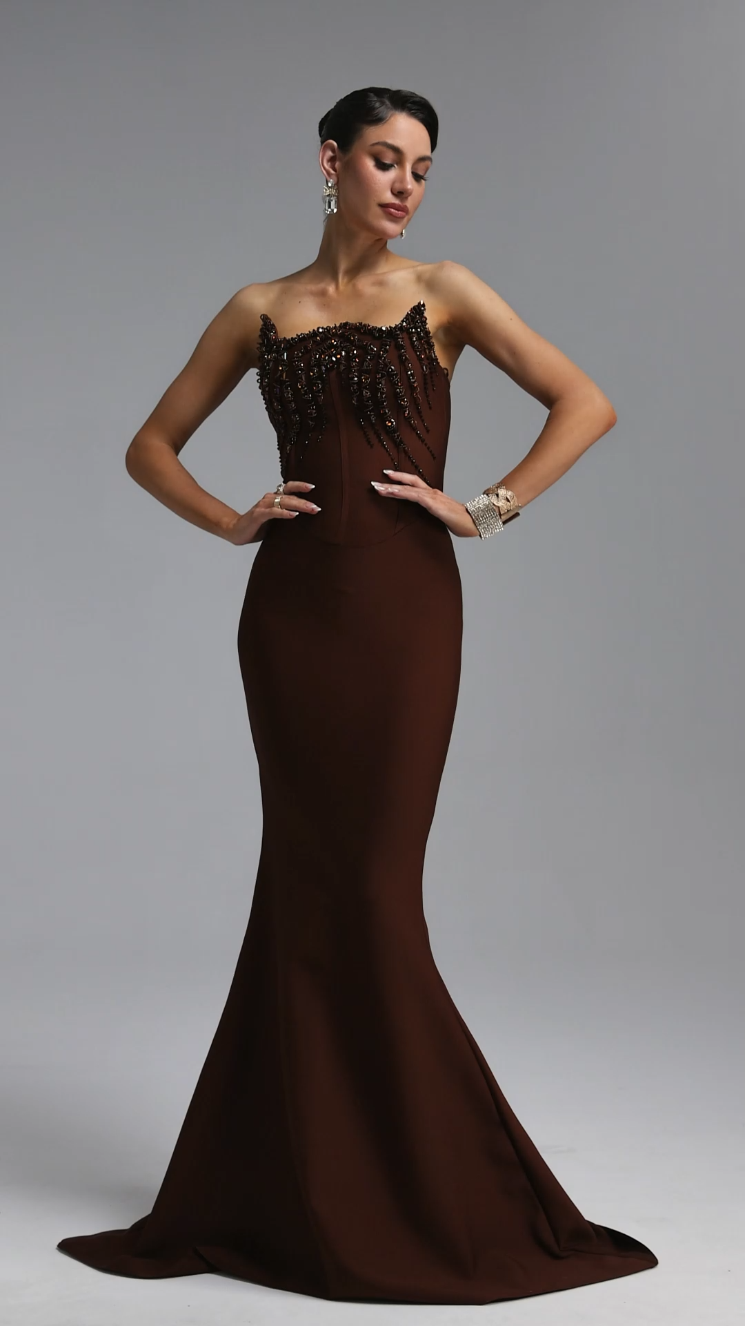 Gearoid Classic Strapless Rhinestone Mermaid Bandage Maxi Dress