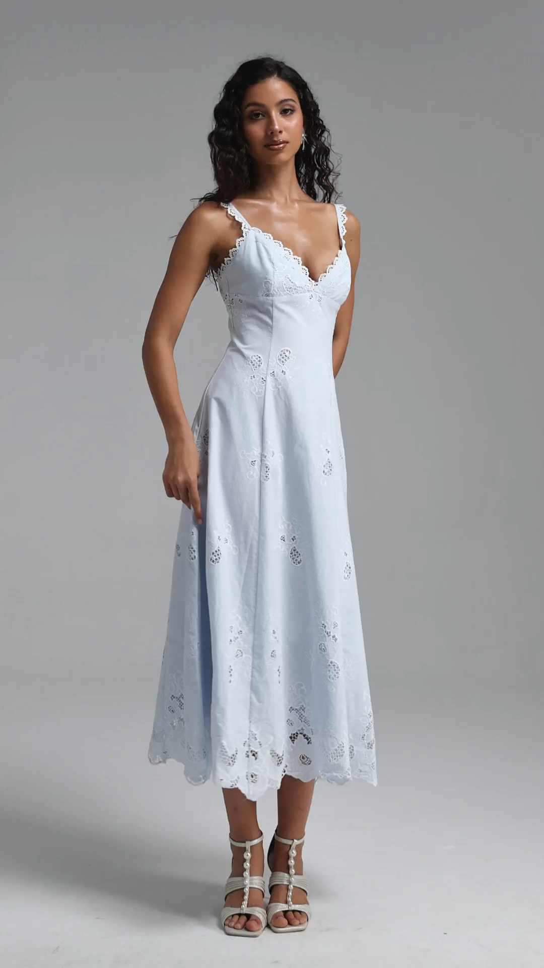 Tatiana Bluebell Cotton Broderie Anglais Midi Sundress