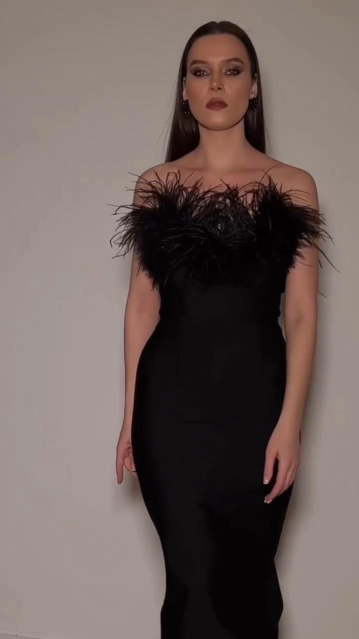 Xuliy Feather Maxi Bandage Dress