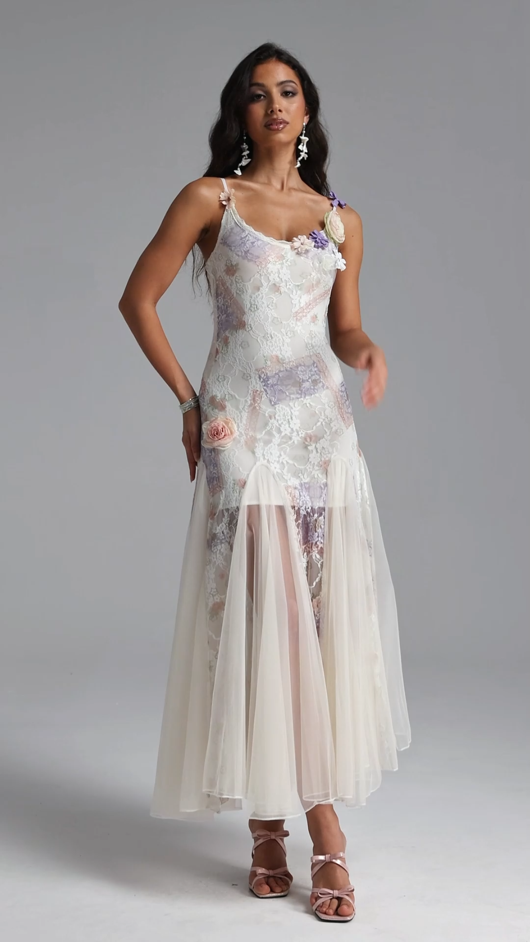 Zade Resort Flowy Print Floral Lace Maxi Dress