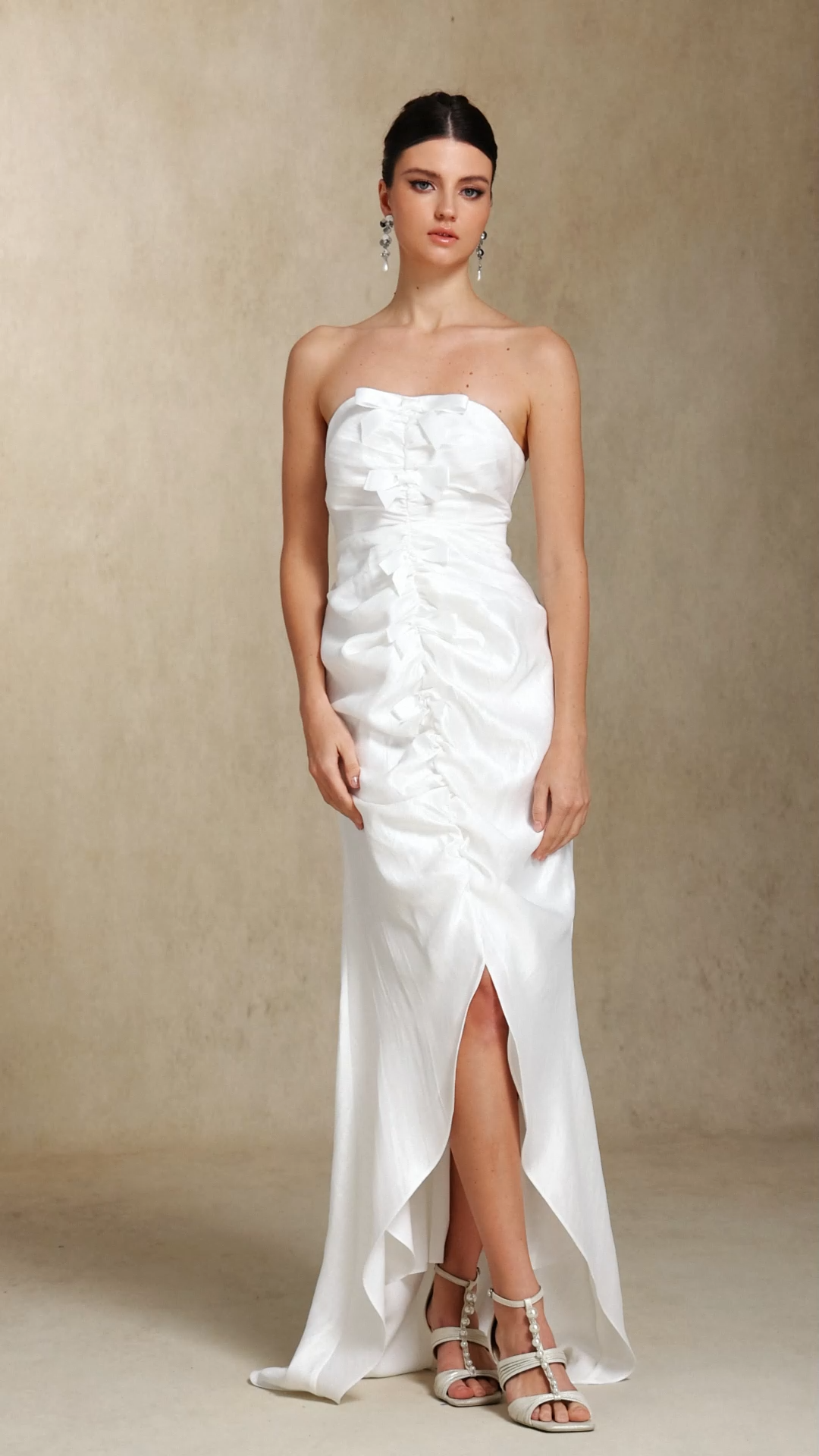 Lexy Chest smearing Fold Bow Slit maxi formal dress