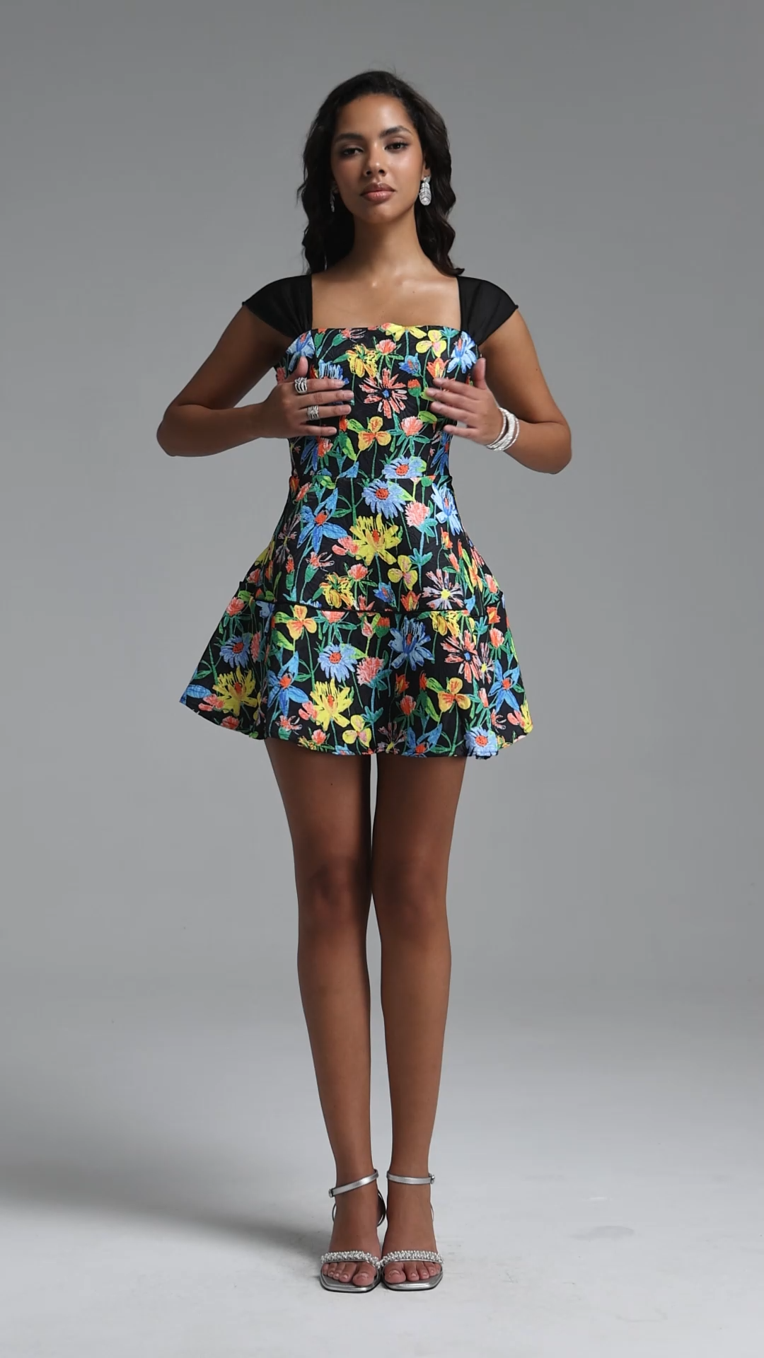 Theodora Vintage Cinched Floral Print Woven Mini Dress