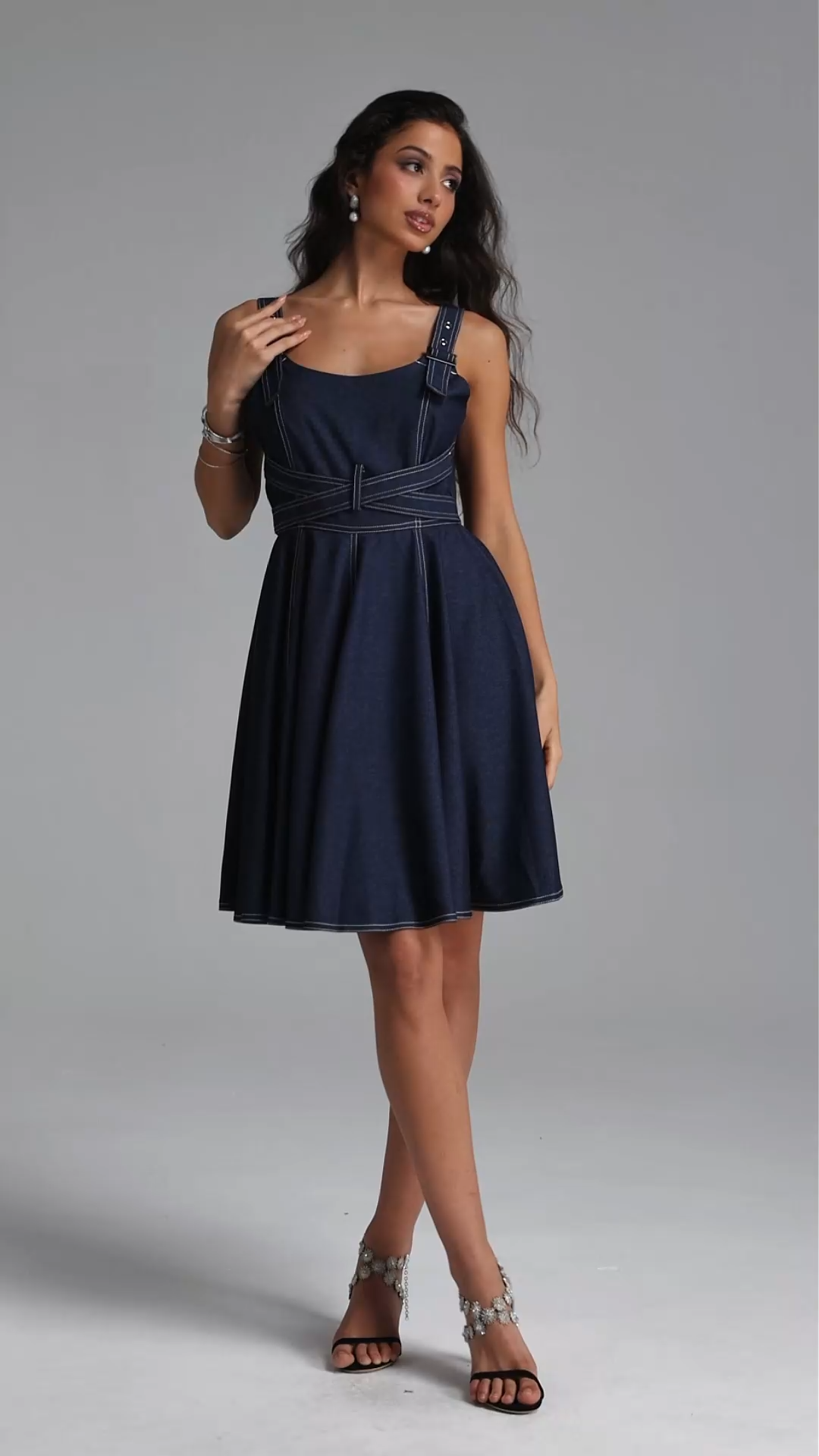 Lanla Classic Tailored Sleeveless Denim Mini Dress