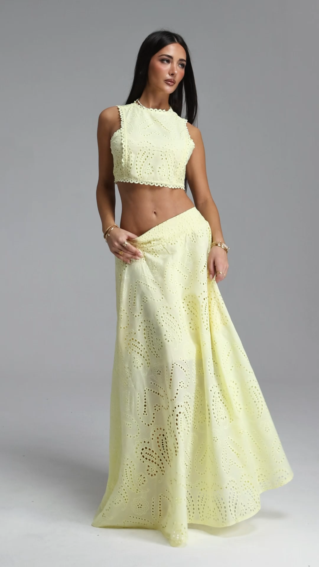 Rereny Resort Flowy Sleeveless Woven Top and Skirt Two Piece Set