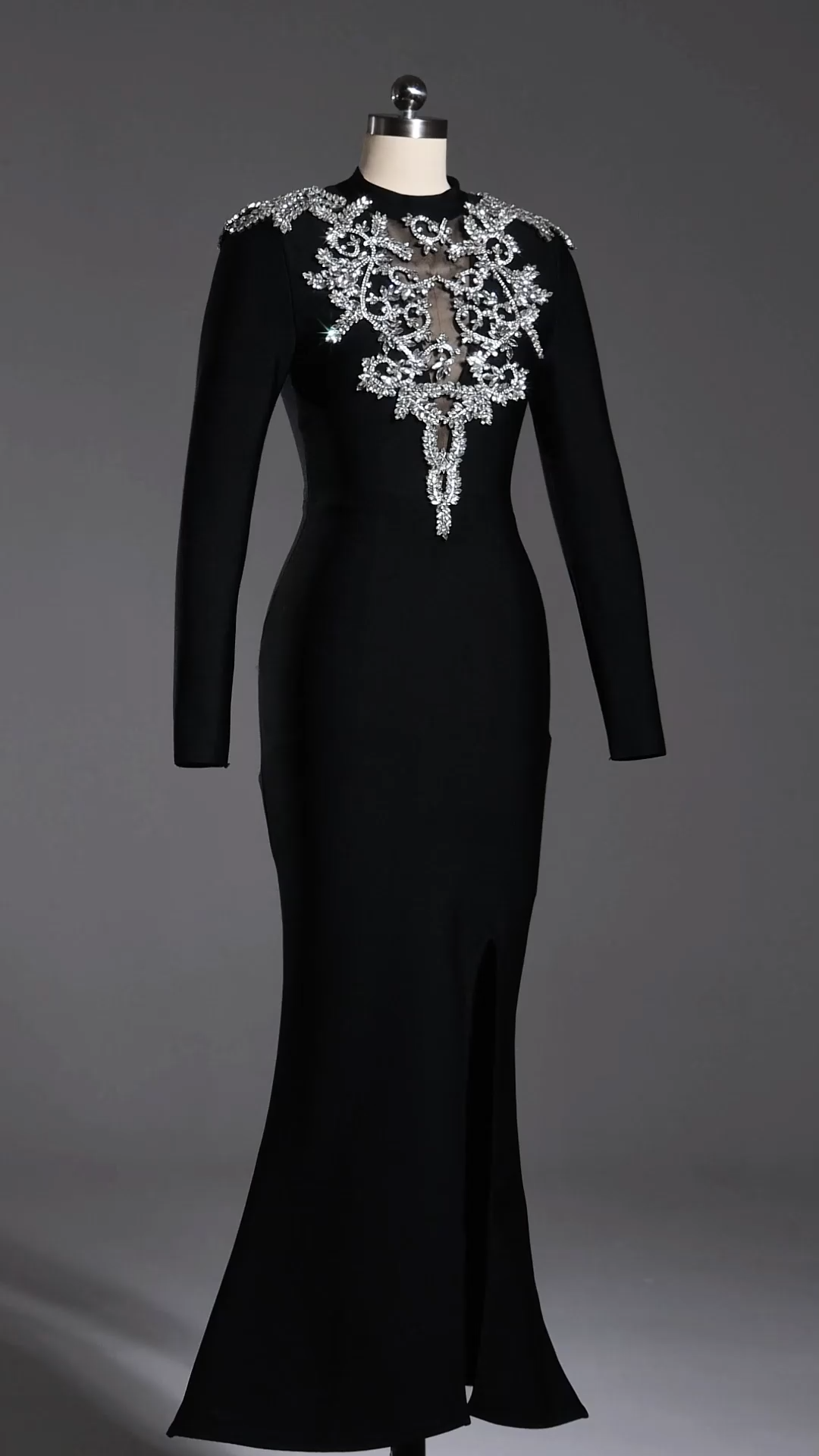 Saloha Long Sleeves Diamond Slit Fish Tail Bandage Maxi Dress