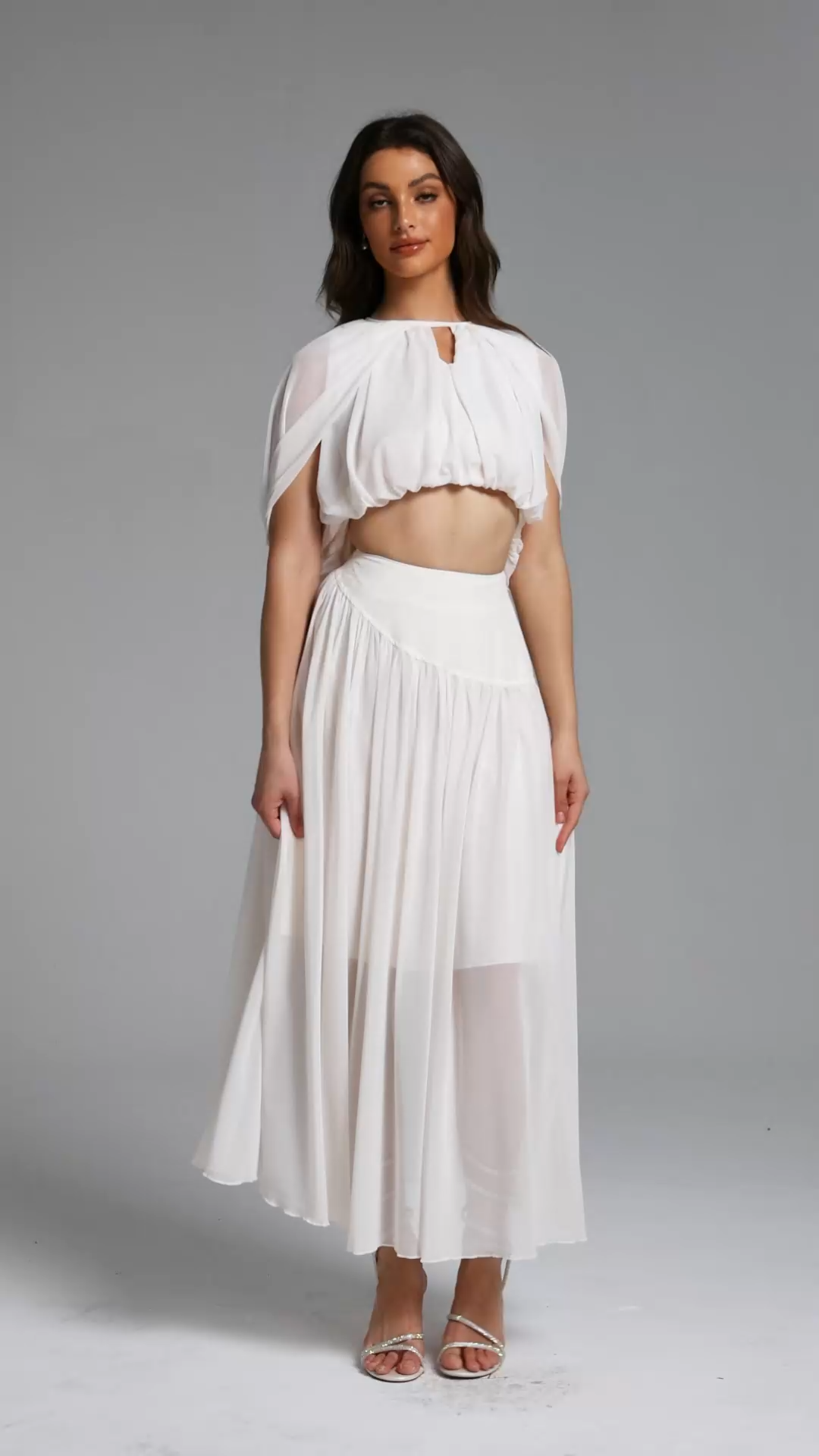 Laley Elegant Flowy Cut Out Ruched Top and Skirt Set