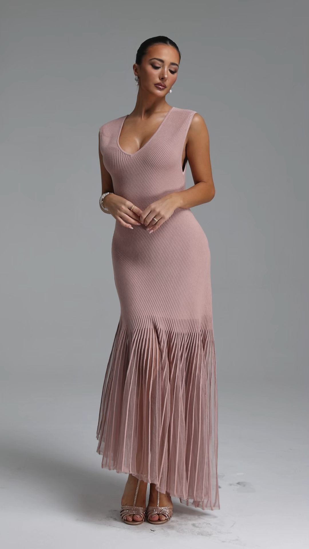 Sucia Elegant Cinched V Neck Sleeveless Knit Maxi Dress