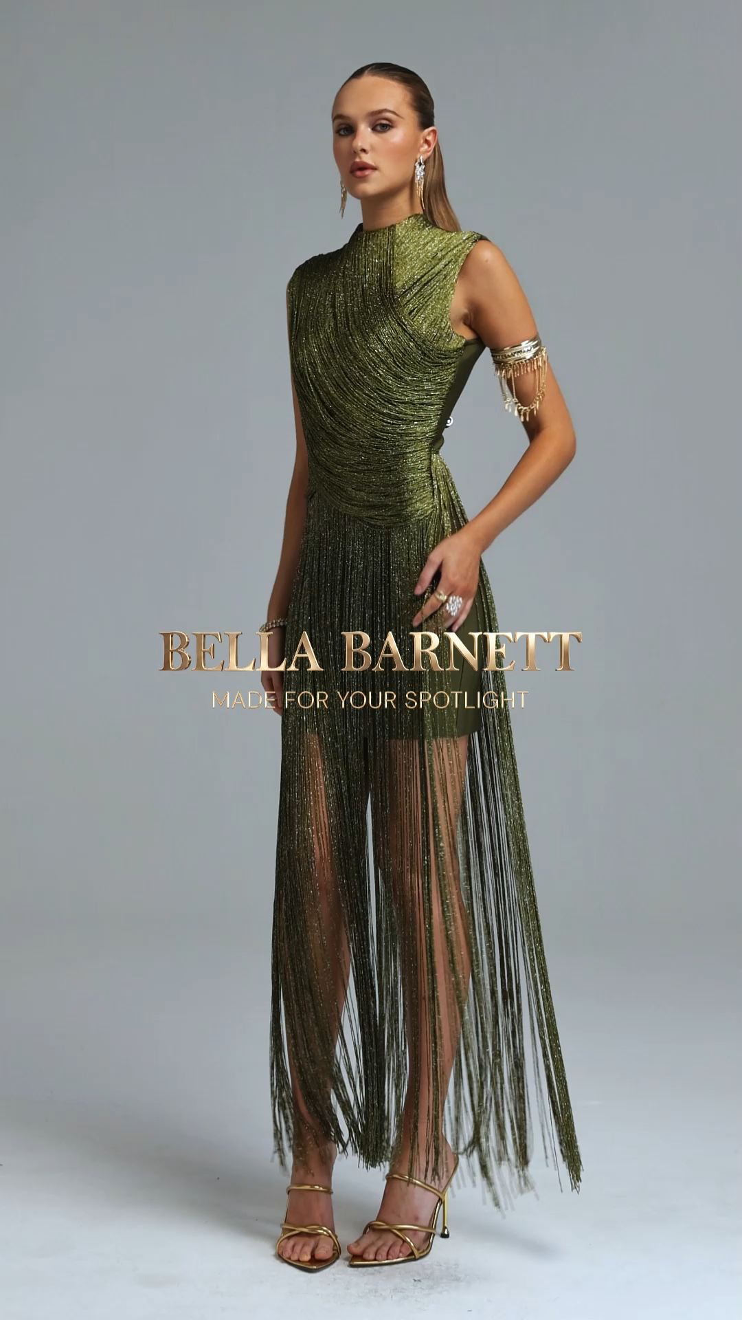 Vincy Elegant Sleeveless Fringe Bandage Green Maxi Dress