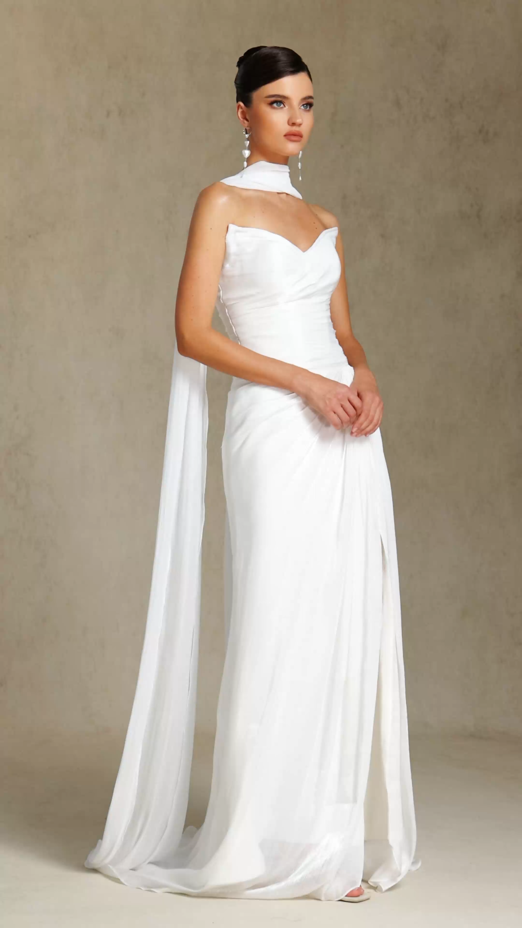 Verdad Pleated strapless maxi wedding dress