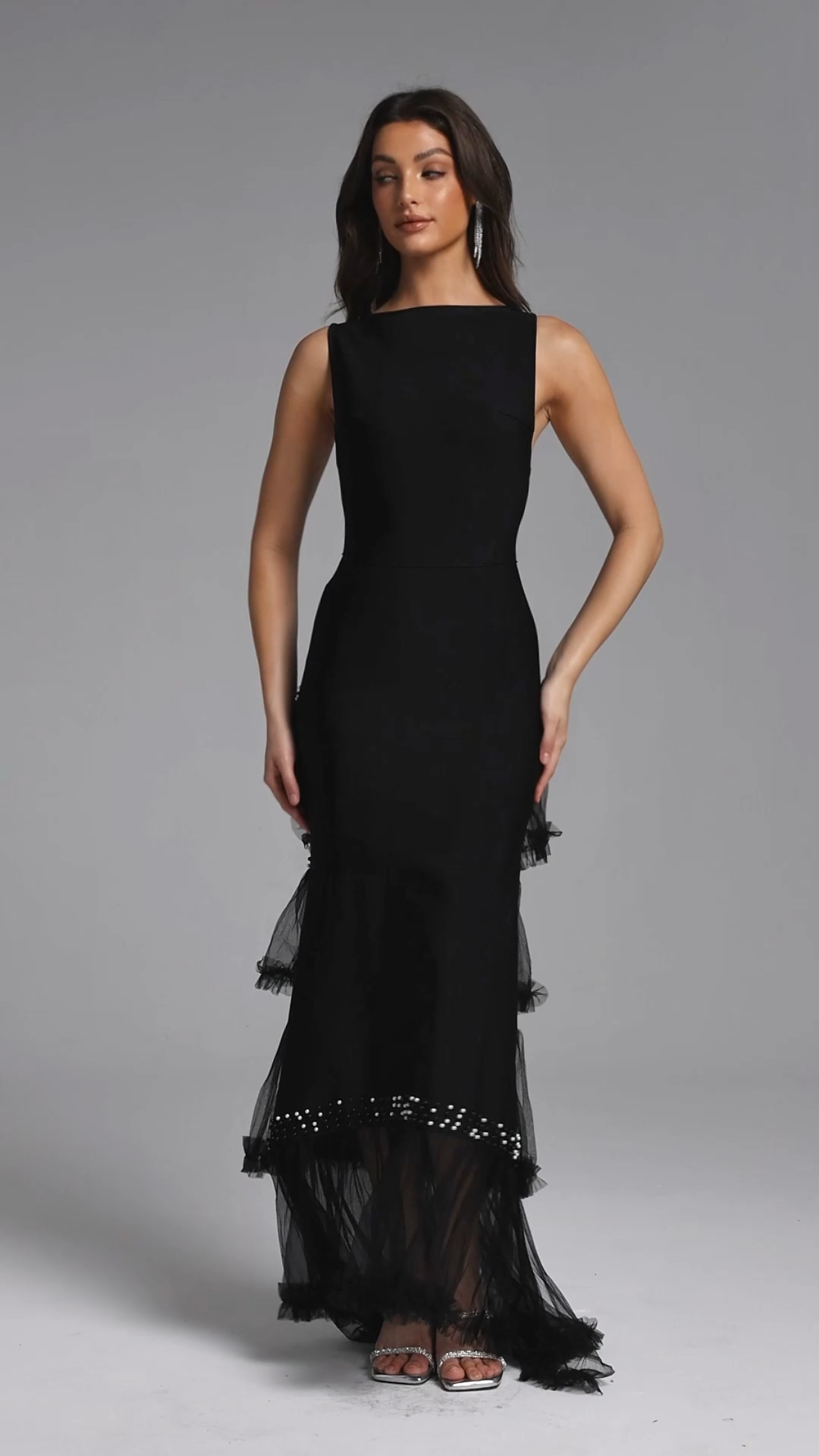 Dasha Chic Tailored Sleeveless Beaded Woven Maxi Dress