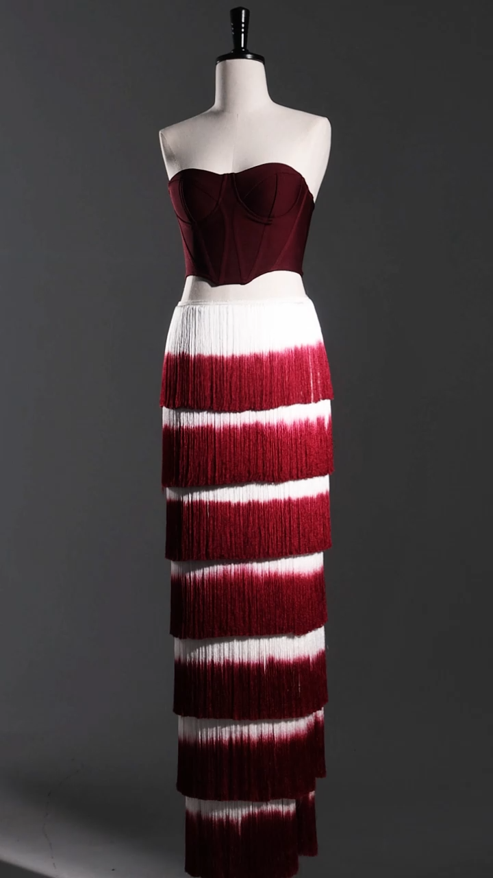 Eileen Sleeveless Tassels Bandage Maxi Two-Piece Set