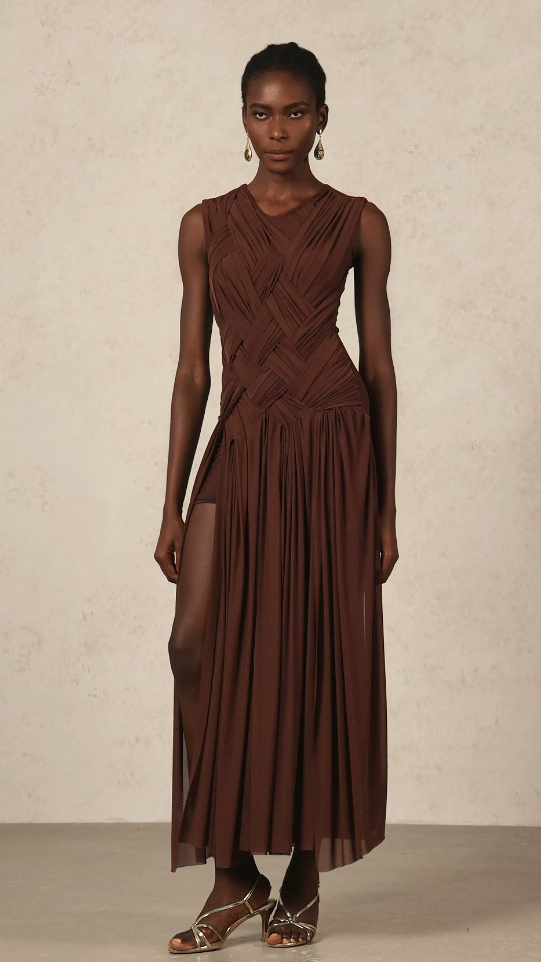 Vafa Round Neck Sleeveless Slit Maxi Dress
