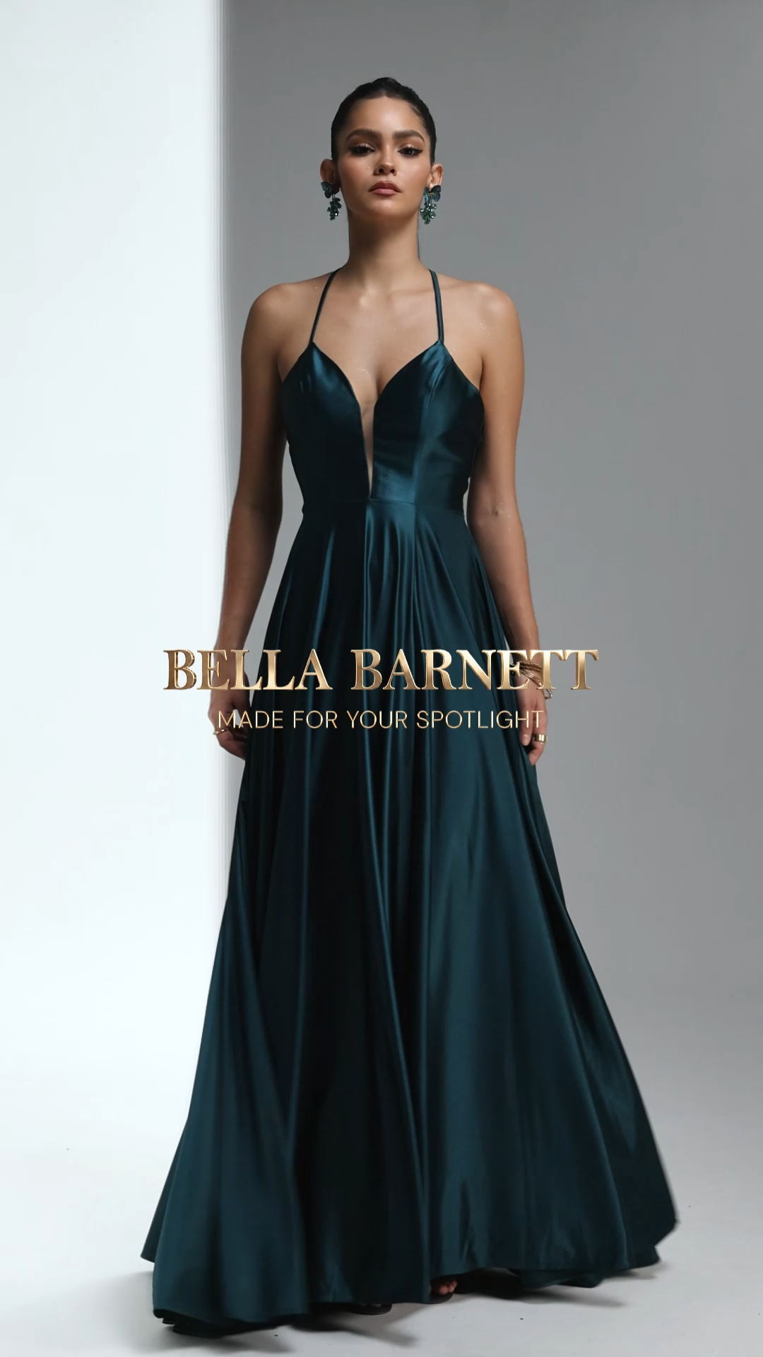 Tereza Elegant Halter V Neck Draped Satin Maxi Dress