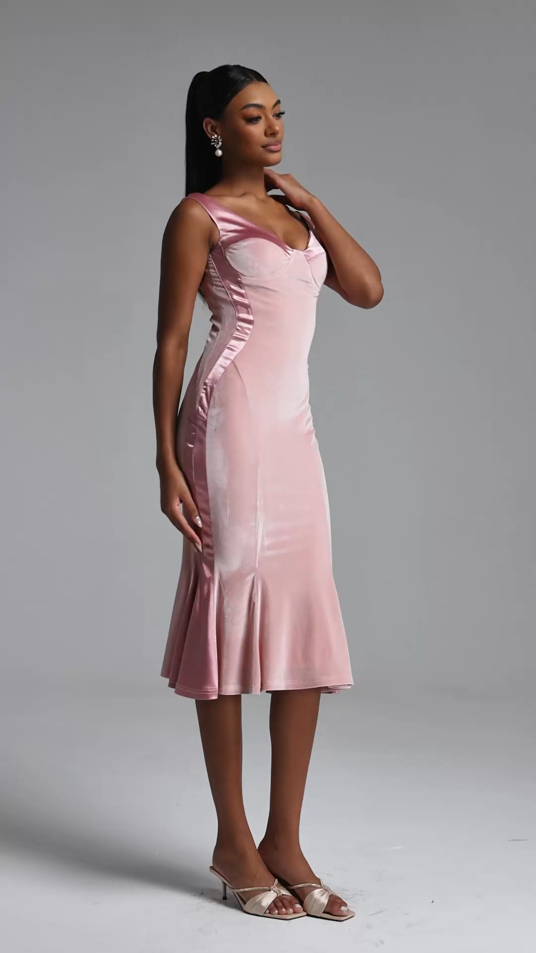 Karin Chic Contour Off Shoulder Velvet Midi Dress