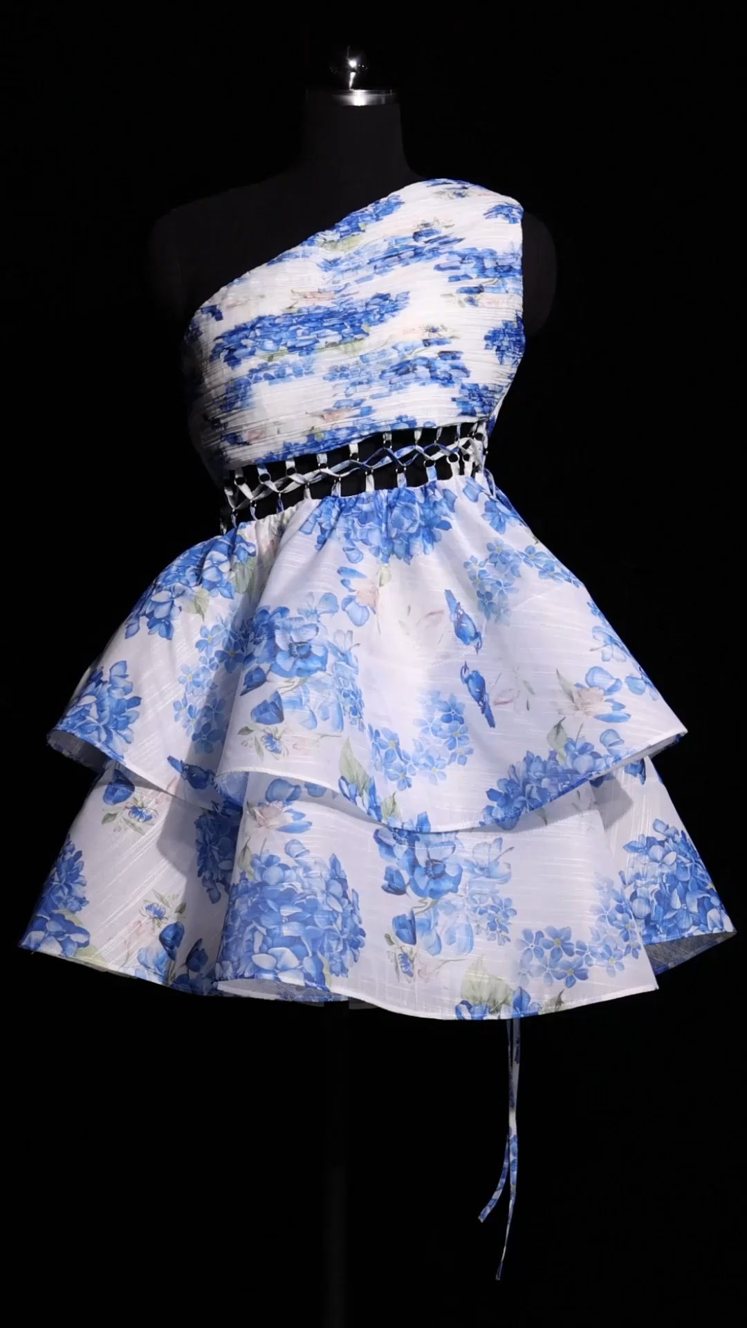 Rilia Sleeveless Hollow Out Floral Printed Puff Mini Dress