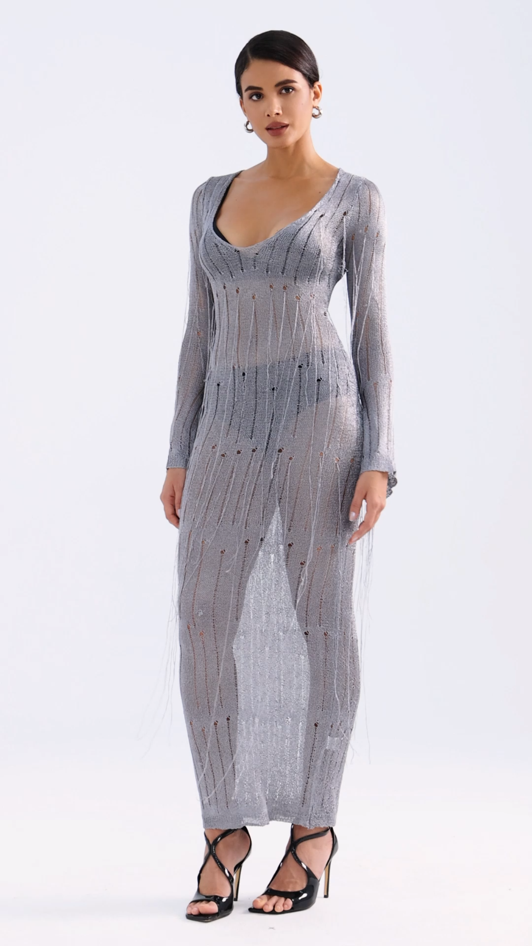 Donna Hollow Out Knitted Dress