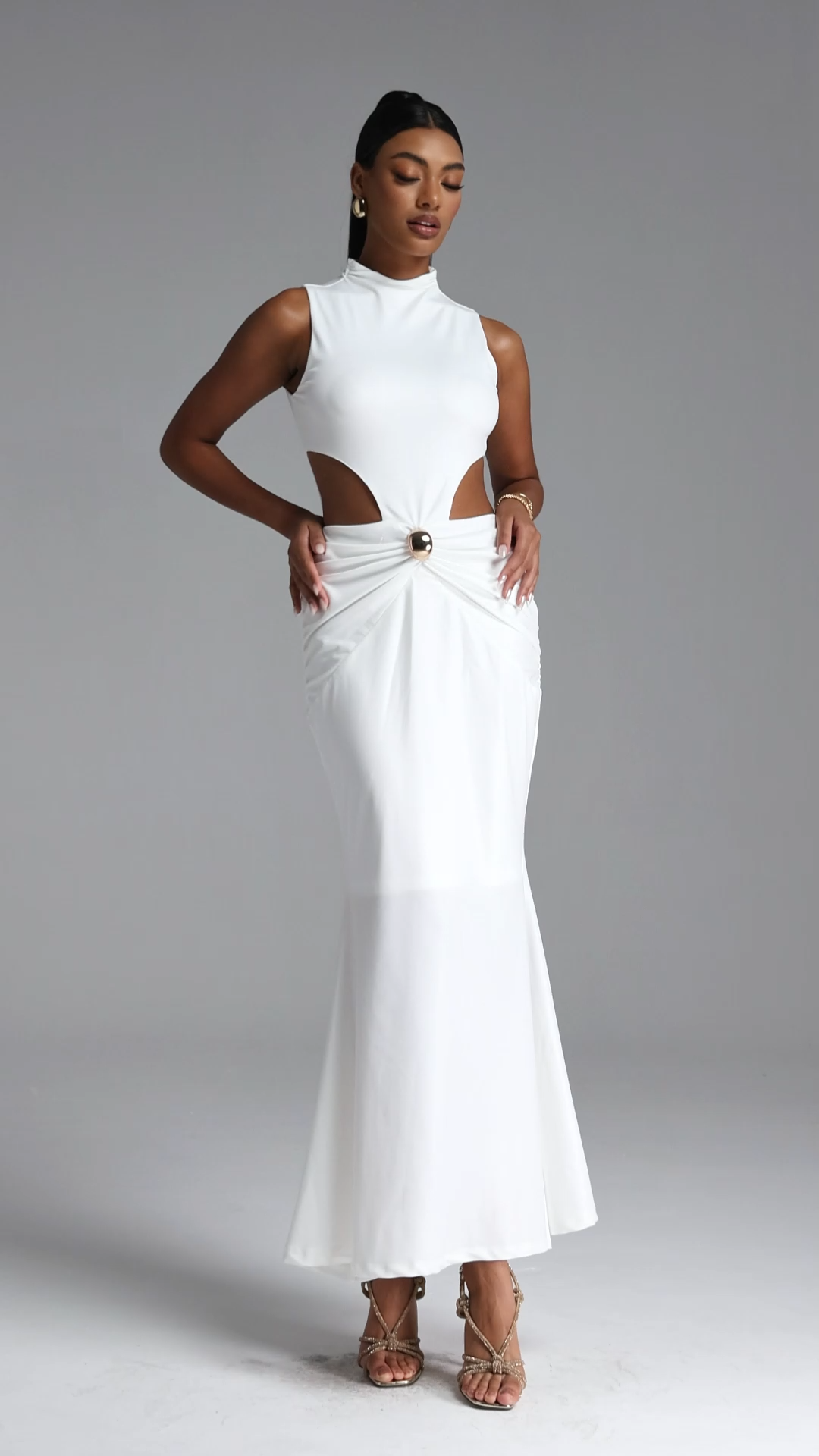 Rui Elegant Contour High Neck Sleeveless Cut Out Knit Maxi Dress