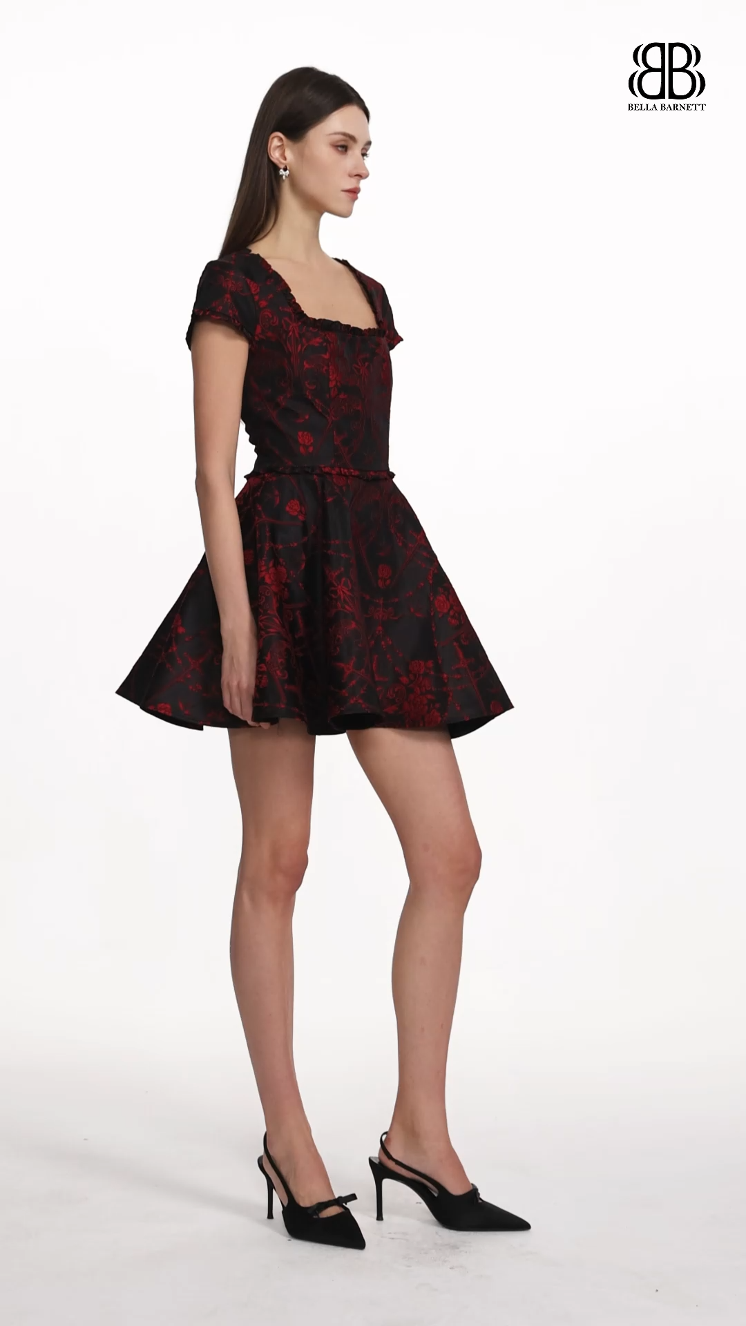 Gail Romantic Tailored Square Neck Short Sleeeve Print Mini Dress