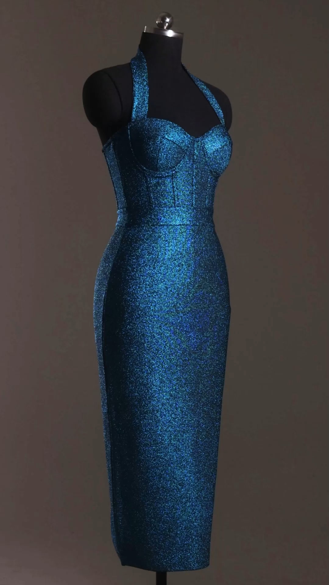 Zamiel Classic Contour Halter Bandage Midi Dress