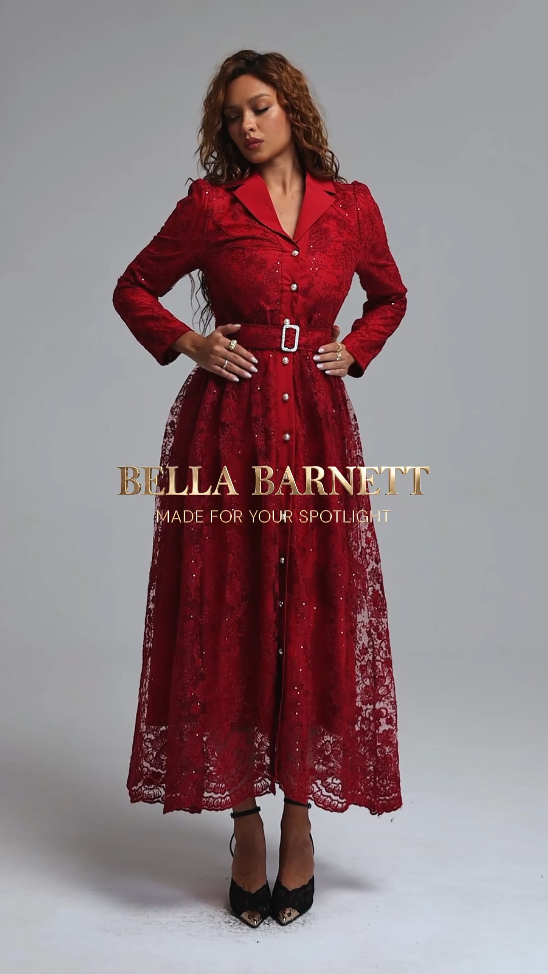 Icey Elegant Tailored Lapel Long Sleeve Floral Lace Maxi Dress