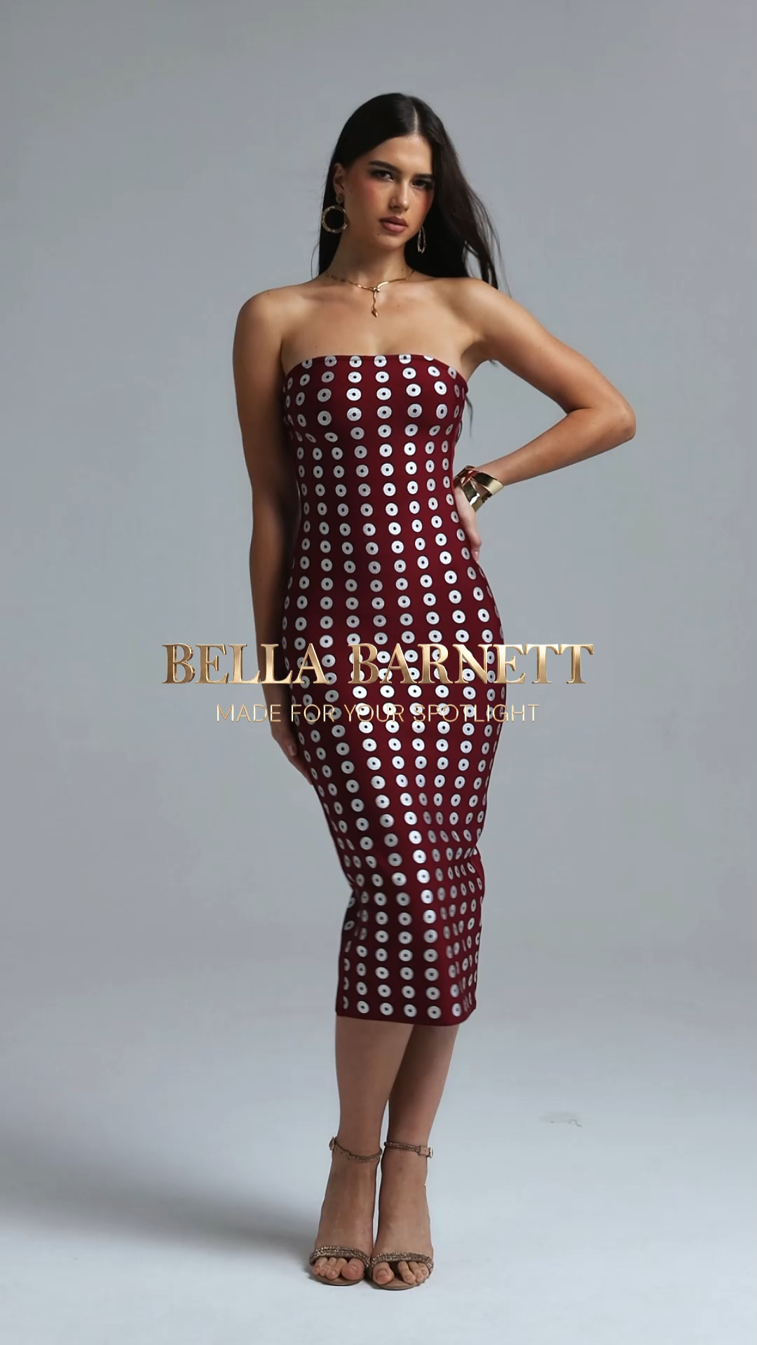 Valema Classic Strapless Ring Print Bandage Midi Dress