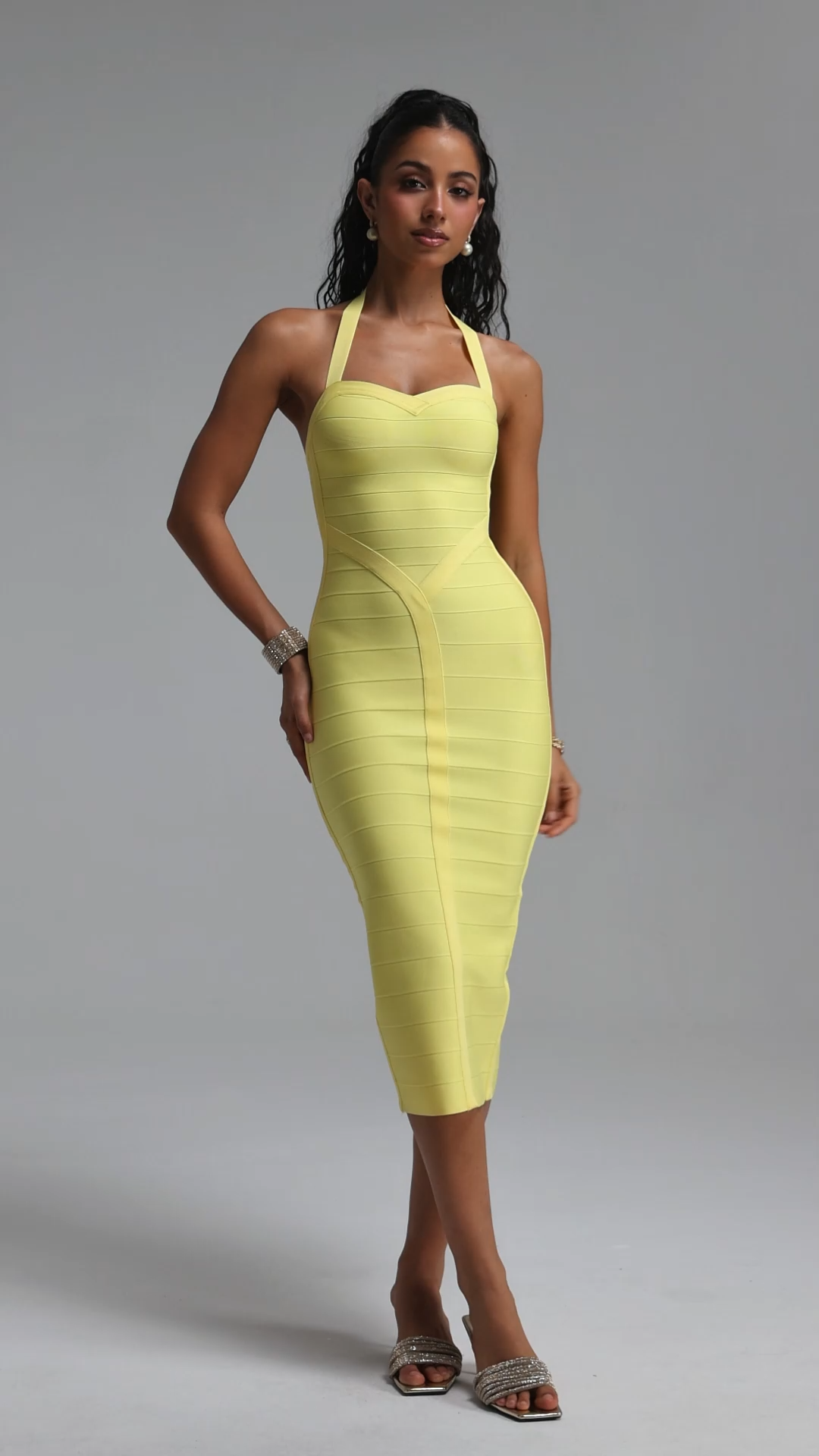 Liviya Chic Contour Halter Sweetheart Neck Bandage Maxi Dress