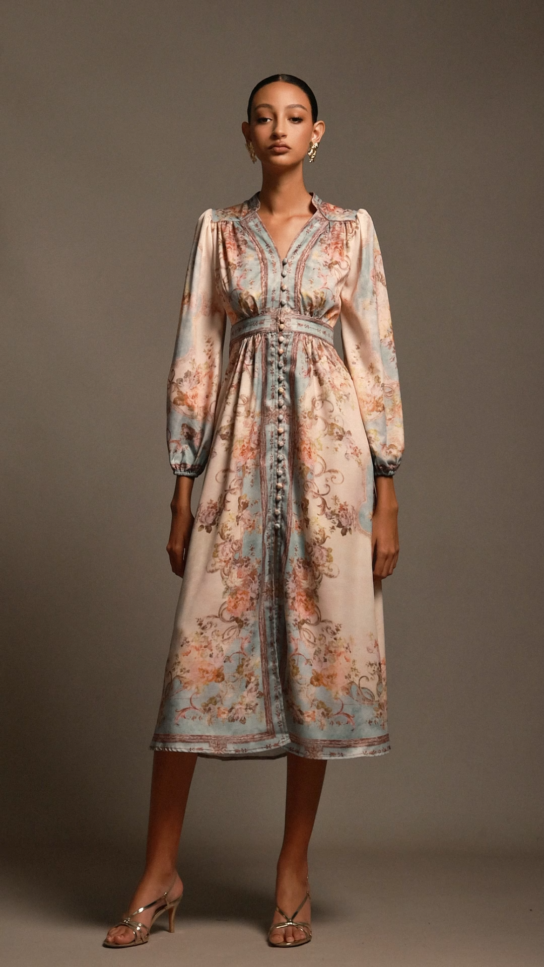 Edan Floral Printed Long Sleeves Midi Dress