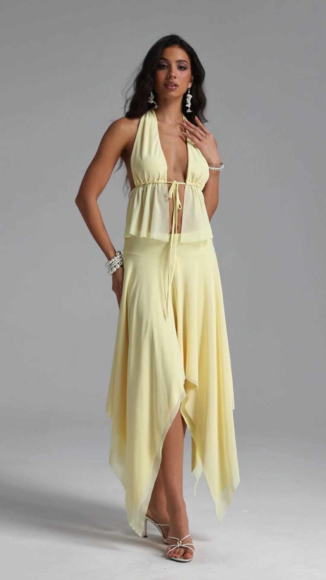 Kyra Resort Flowy Irregular Hem Woven Top and Skirt Two Piece Set